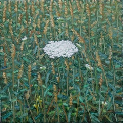 Pintura de campo 7 de julio - Pintura contemporánea de paisaje Flores blancas, 2025