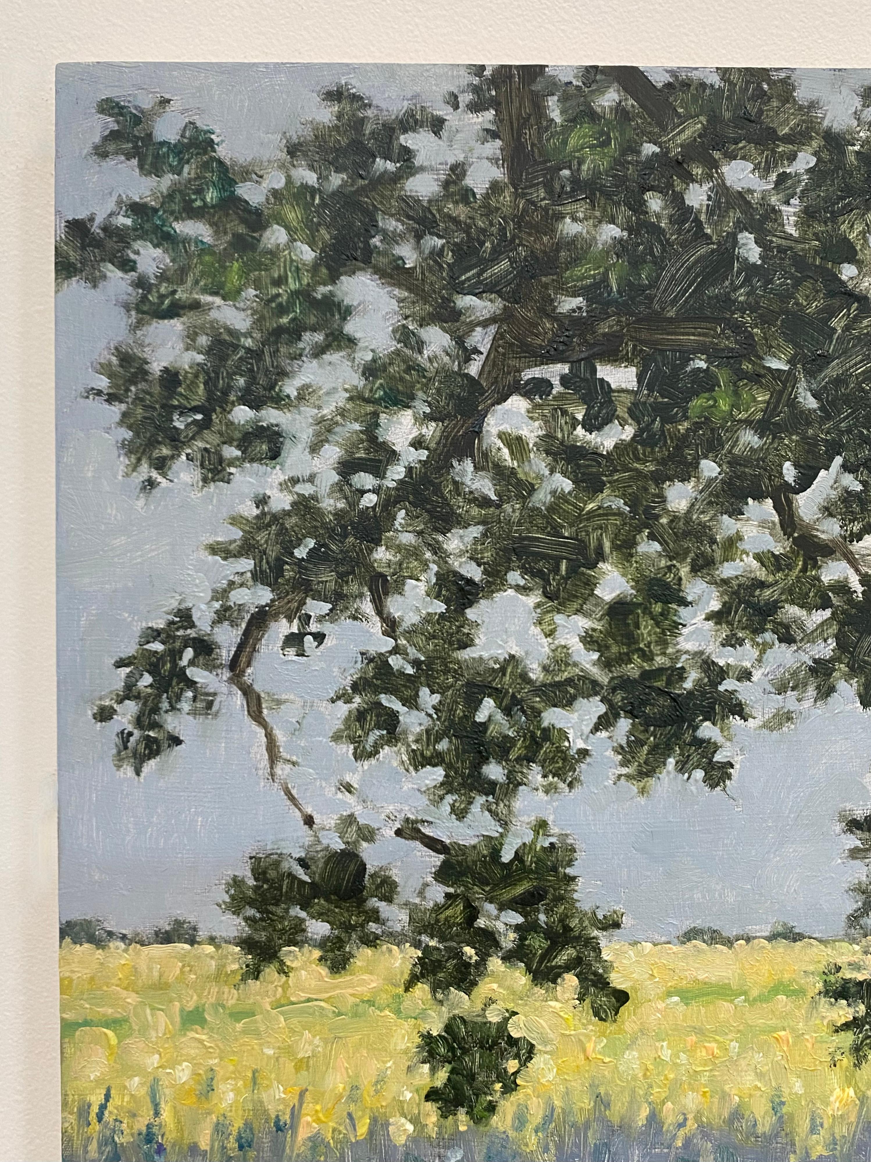 Field Painting June 15 2022, Summer Landscape, Green Tree, Purple Flowers For Sale 2