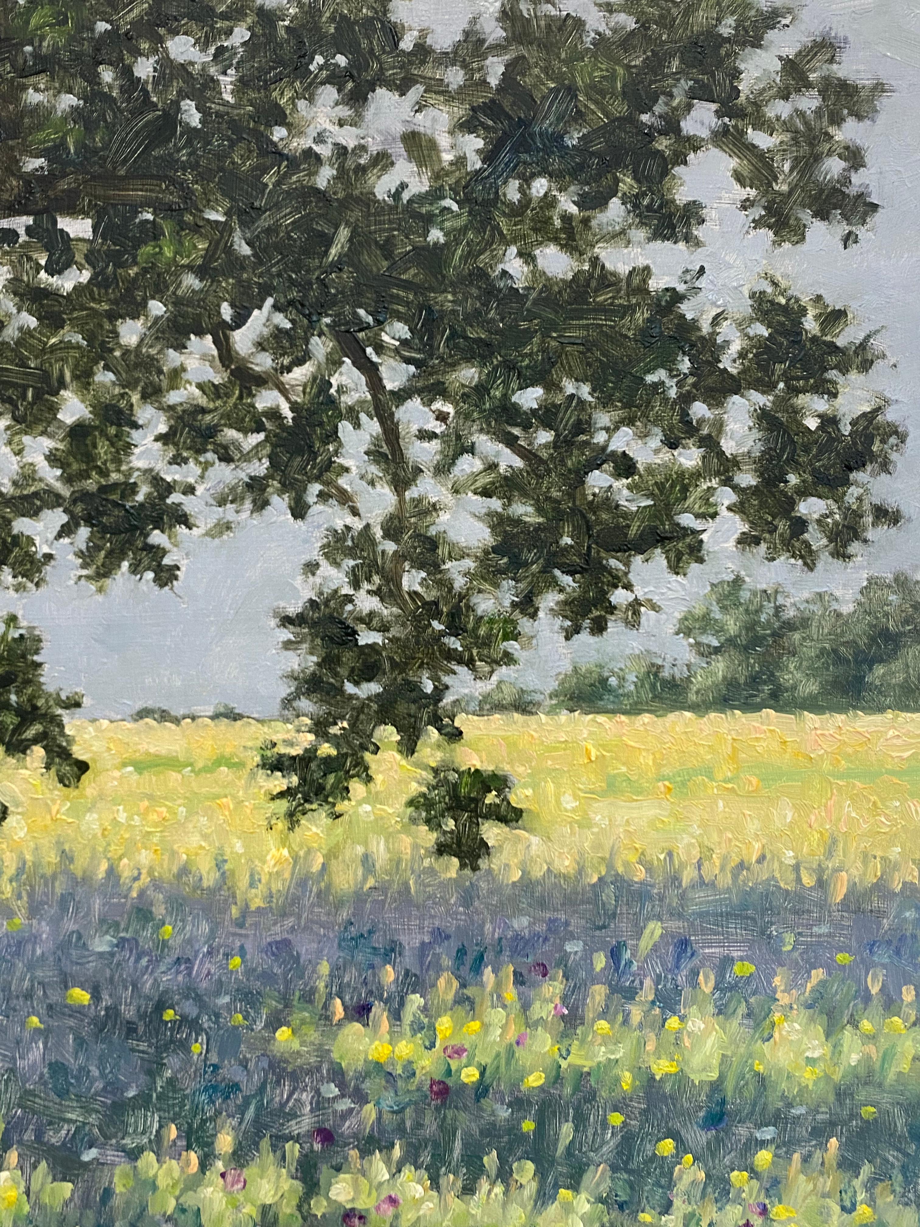 Field Painting June 15 2022, Summer Landscape, Green Tree, Purple Flowers For Sale 3