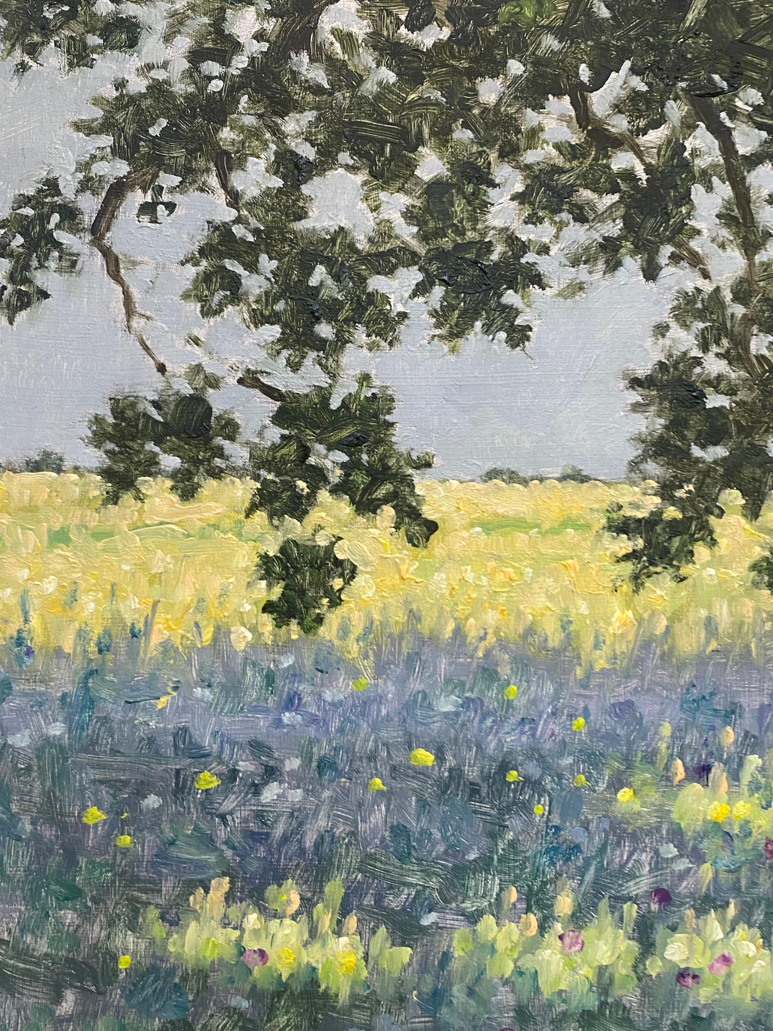 Field Painting June 15 2022, Summer Landscape, Green Tree, Purple Flowers For Sale 4