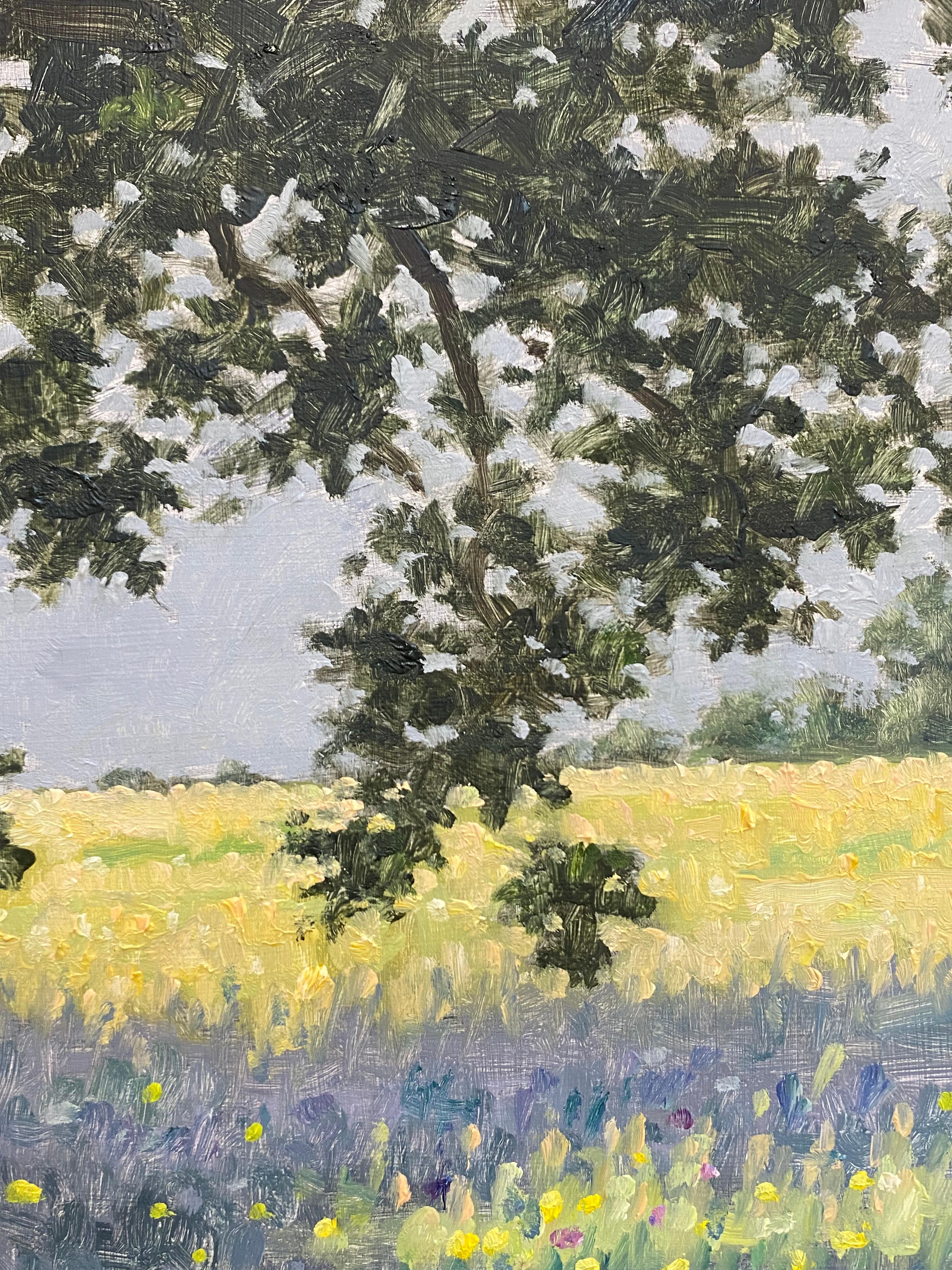 Field Painting June 15 2022, Summer Landscape, Green Tree, Purple Flowers For Sale 5