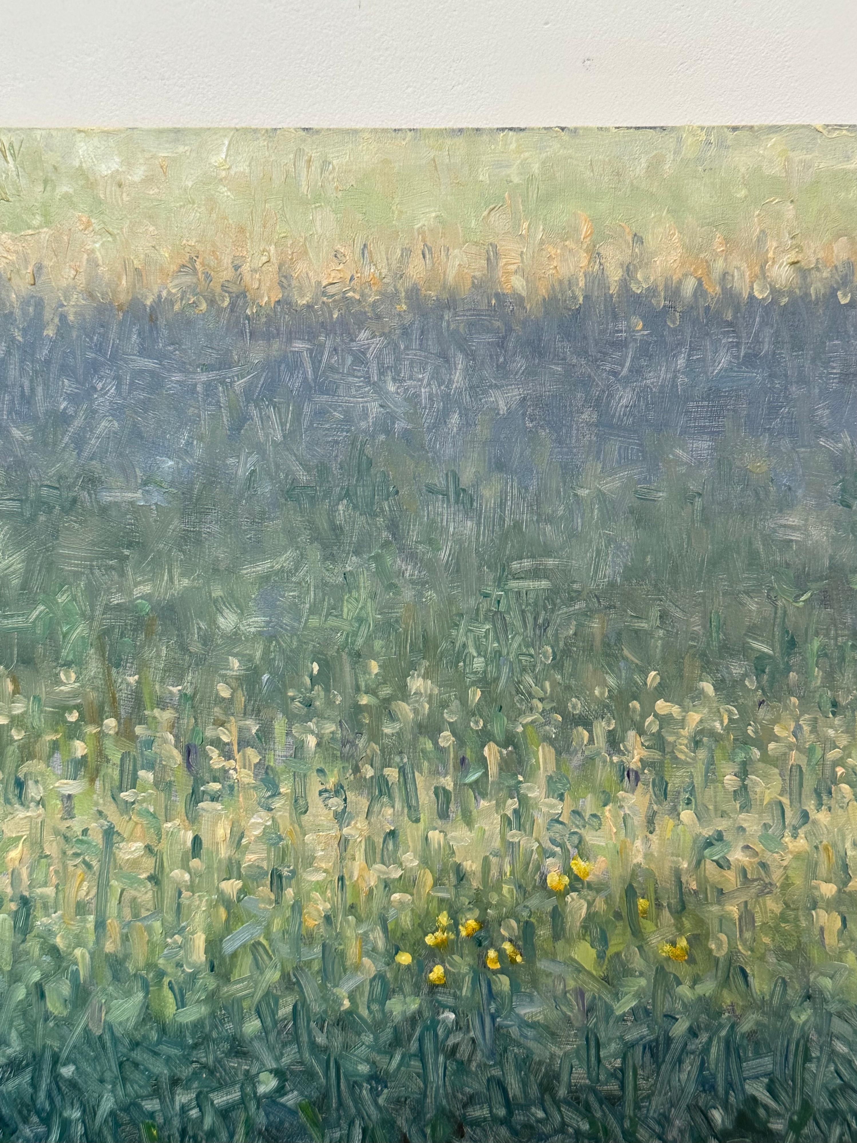 En este paisaje contemporáneo pintado al óleo sobre tabla, se desarrolla una apacible escena veraniega, que capta maravillosamente la idílica sensación de un campo de flores silvestres en junio. Firmado, fechado y titulado en el reverso.

Las