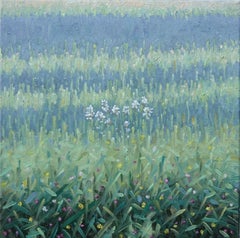 Field Painting June 24 - Contemporary Landscape Painting White Flowers, 2025