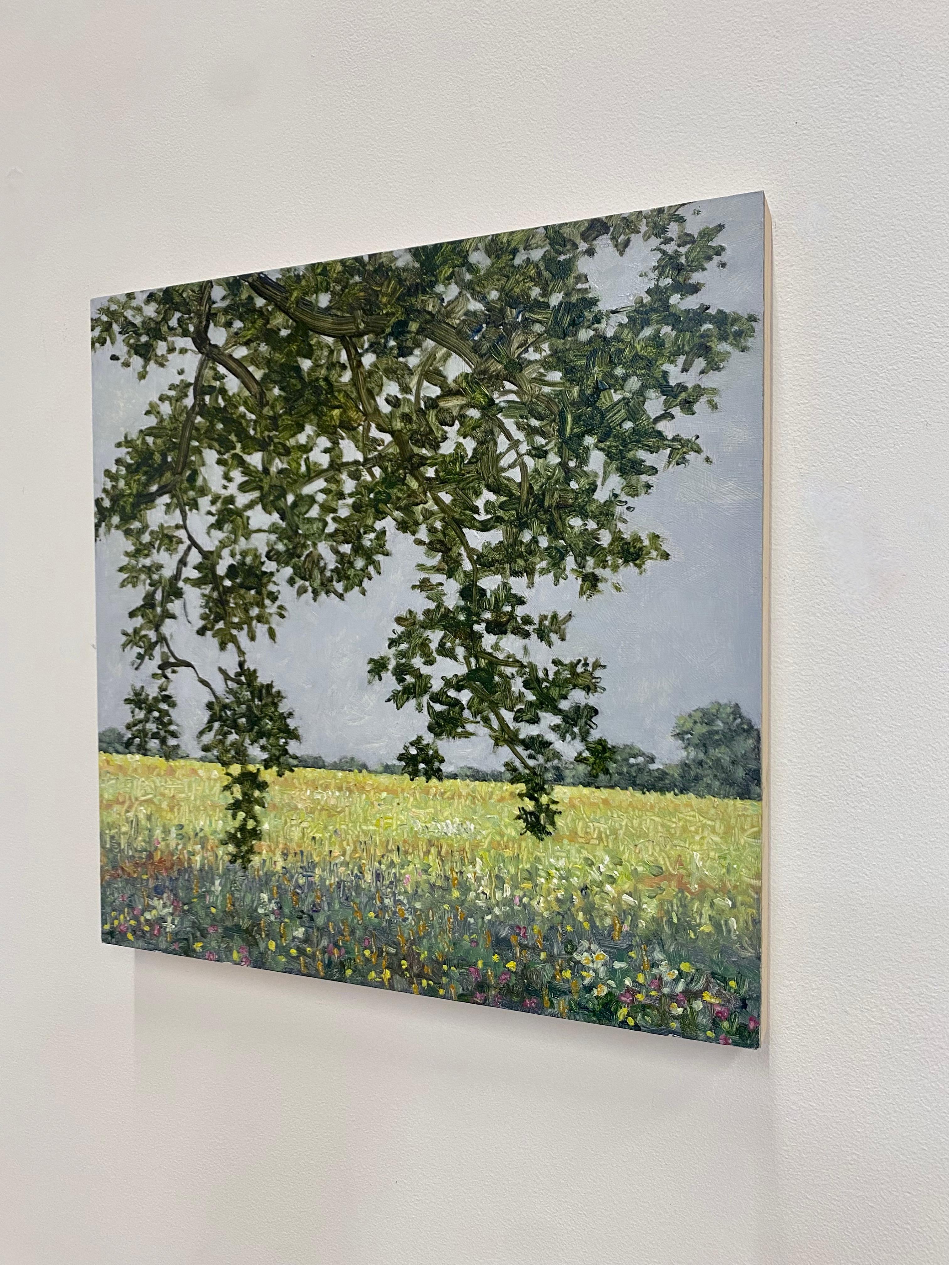 Field Painting June 25 2022, Summer Landscape, Green Tree, Lavender Flowers For Sale 5