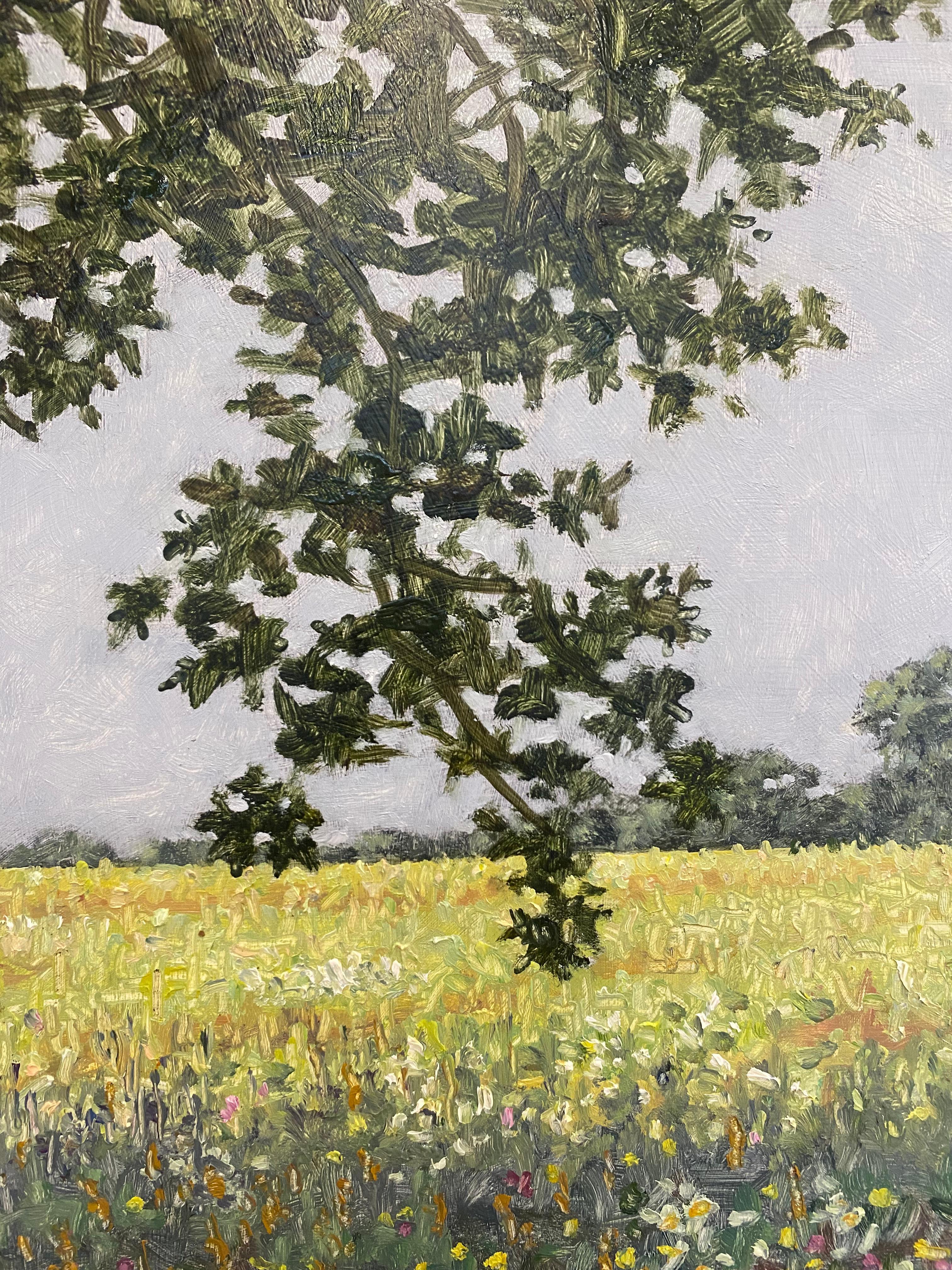 Field Painting June 25 2022, Summer Landscape, Green Tree, Lavender Flowers For Sale 1