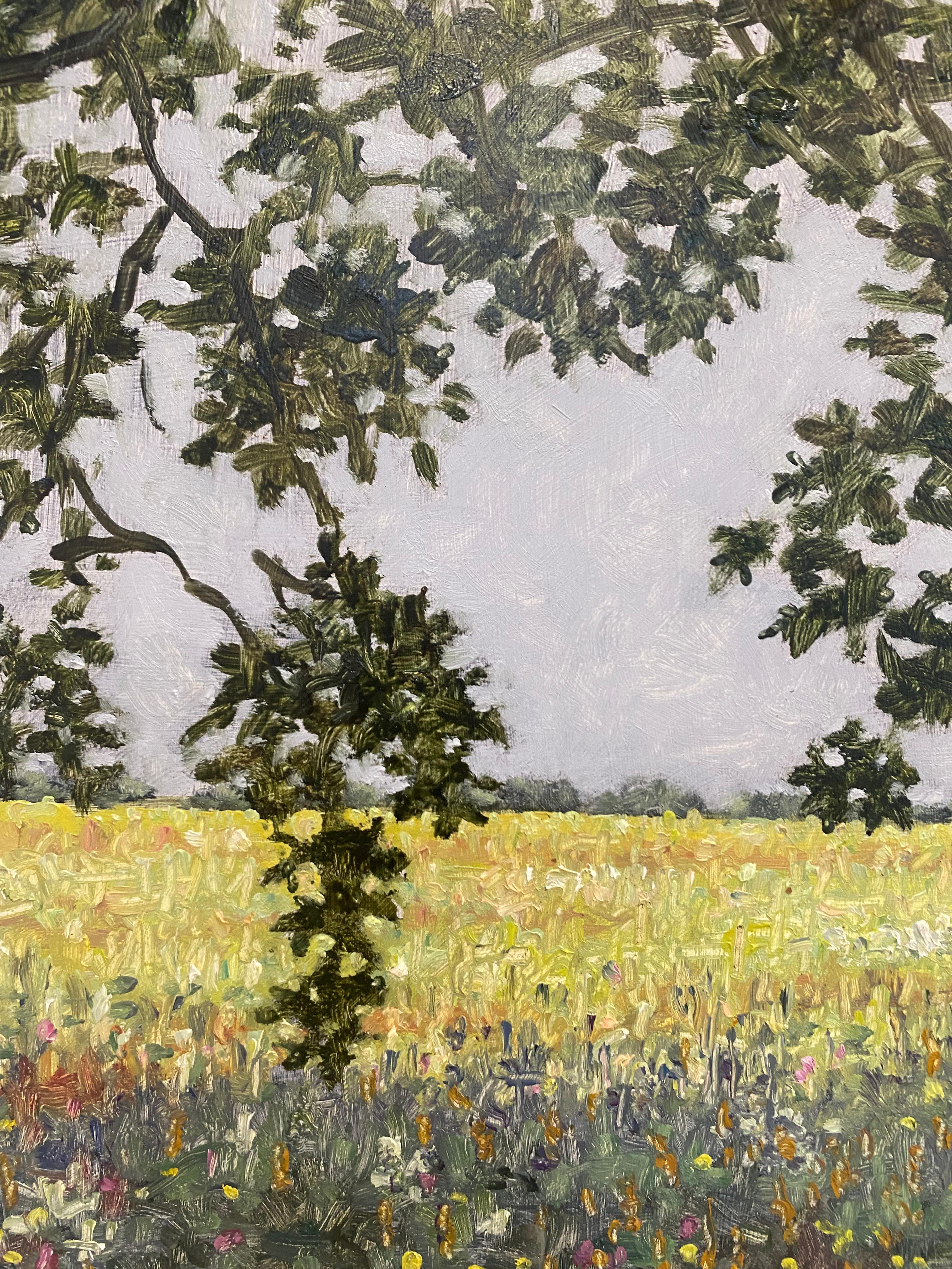 Field Painting June 25 2022, Summer Landscape, Green Tree, Lavender Flowers For Sale 2