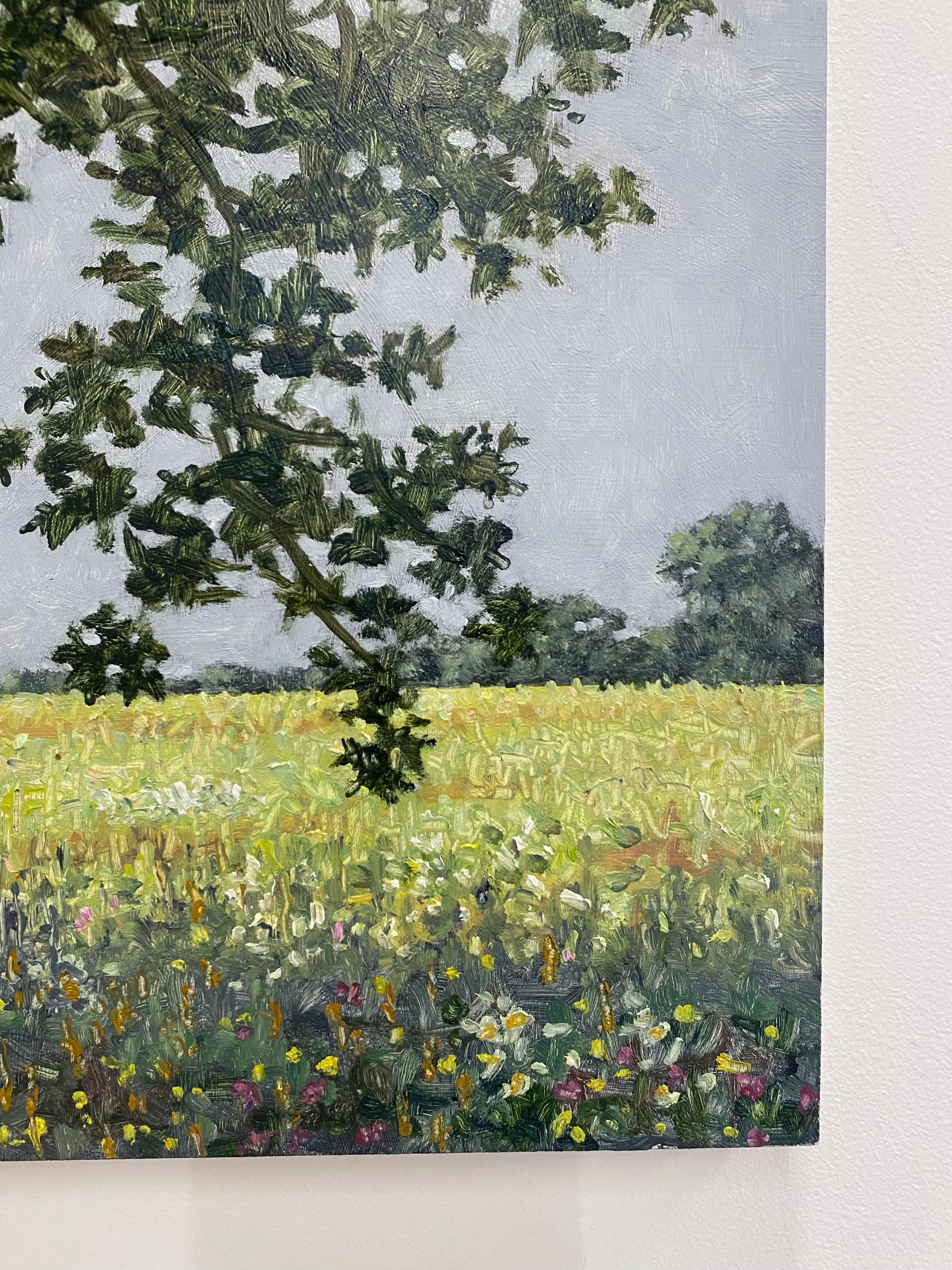 Field Painting June 25 2022, Summer Landscape, Green Tree, Lavender Flowers For Sale 3
