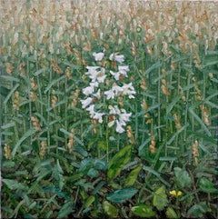 Pintura de campo 26 de junio - Pintura contemporánea de paisaje Flores blancas, 2025