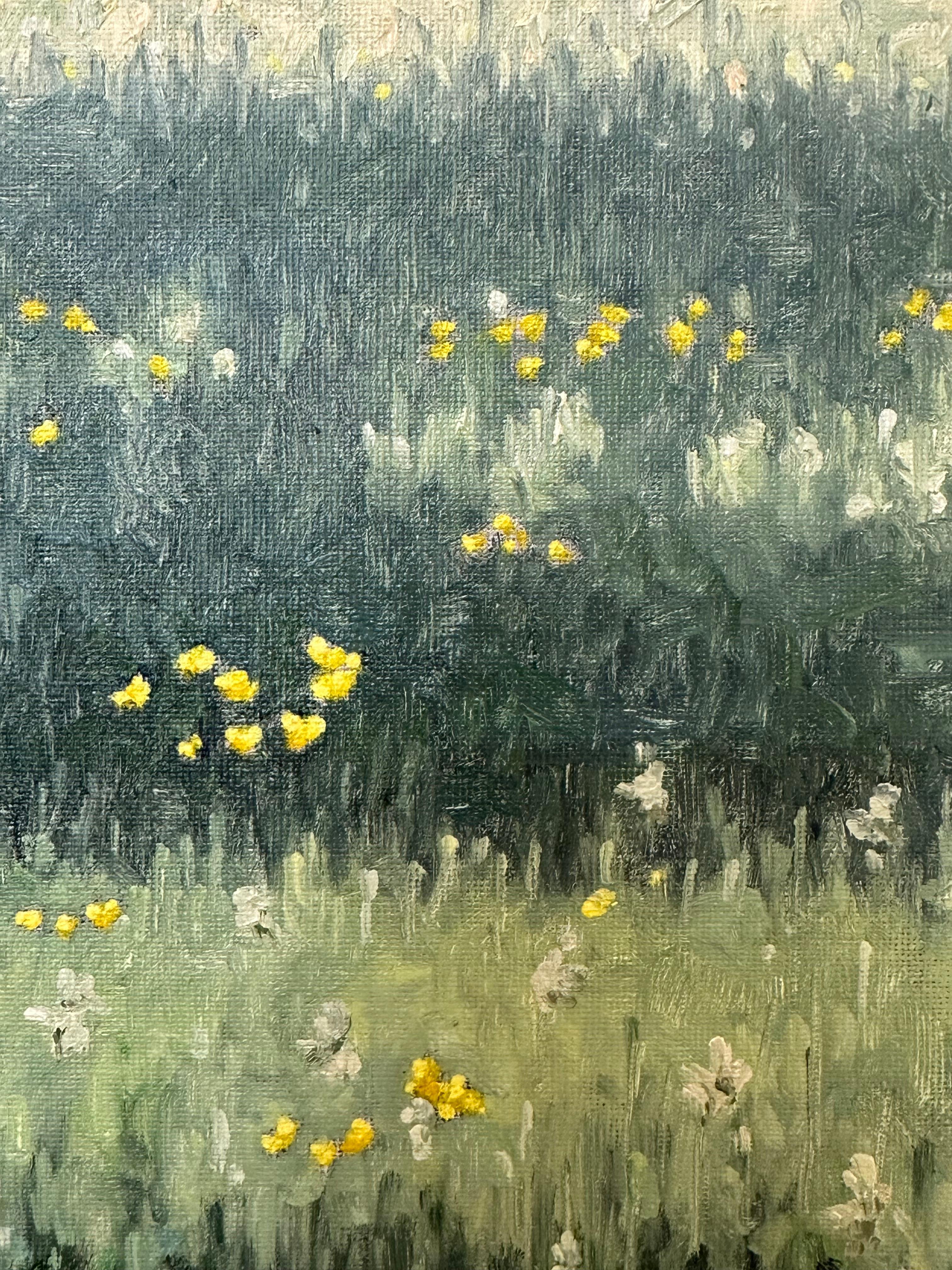 Pintura de campo 30 de mayo - Paisaje contemporáneo Pintura al óleo Flores, 2023 - Landscape Painting Gris de Thomas Sarrantonio
