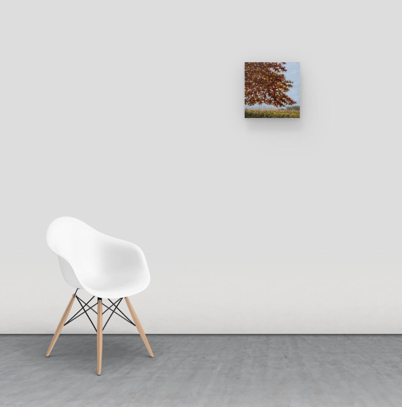 Field Painting November 5 - Contemporary Landscape Autumn Tree Fall Leaves, 2020 - Brown Landscape Painting by Thomas Sarrantonio