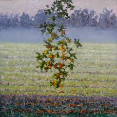 Peinture de terrain 12 octobre - Paysage contemporain peinture à l'huile arbre, 2023