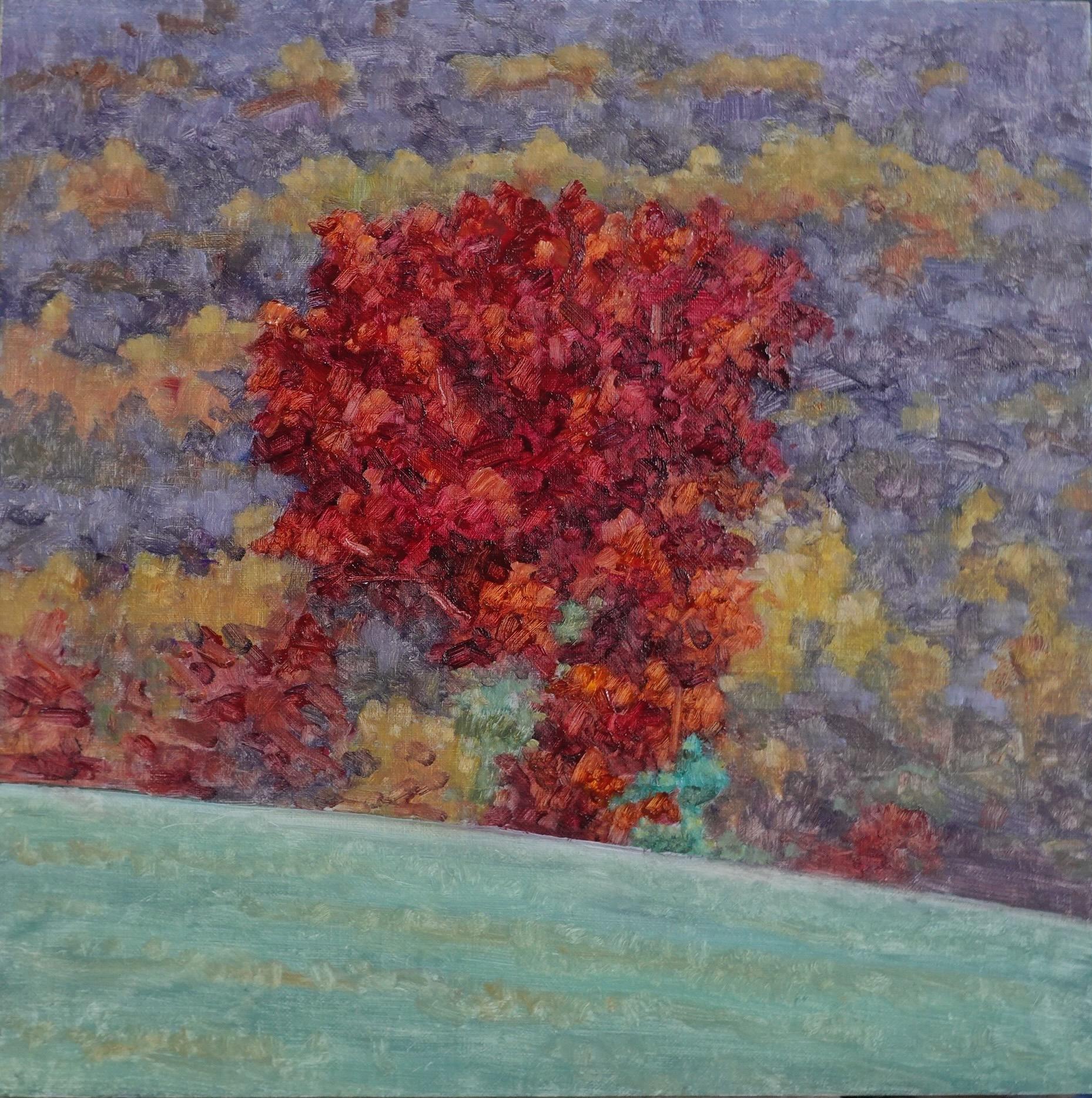 Thomas Sarrantonio Landscape Painting - Field Painting October 23 - Contemporary Landscape Fall Foliage Trees, 2024