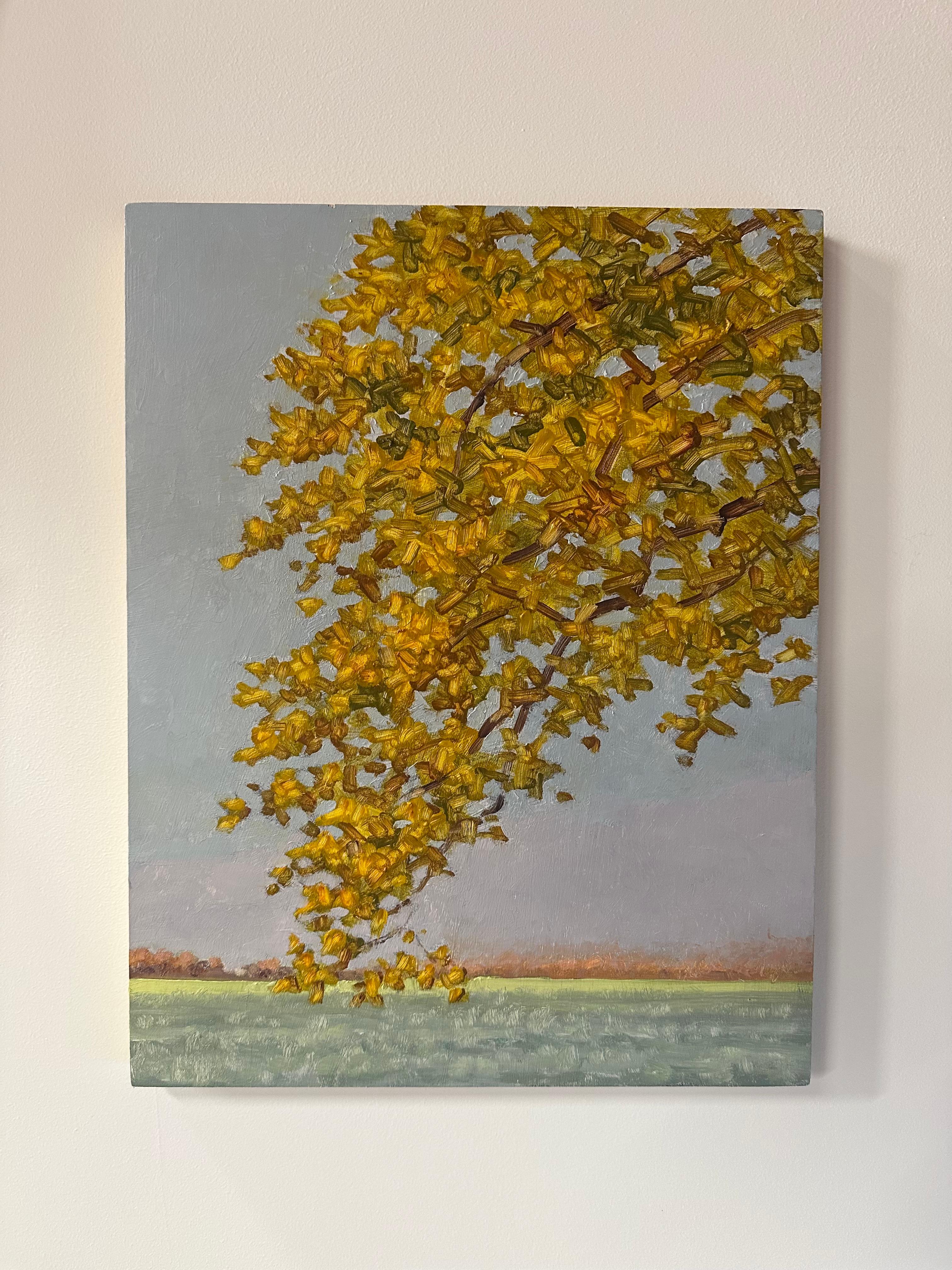 Field Painting Oktober 26 - Herbstlandschaft Malerei Golden Leaves Tree, 2023 (Braun), Landscape Painting, von Thomas Sarrantonio