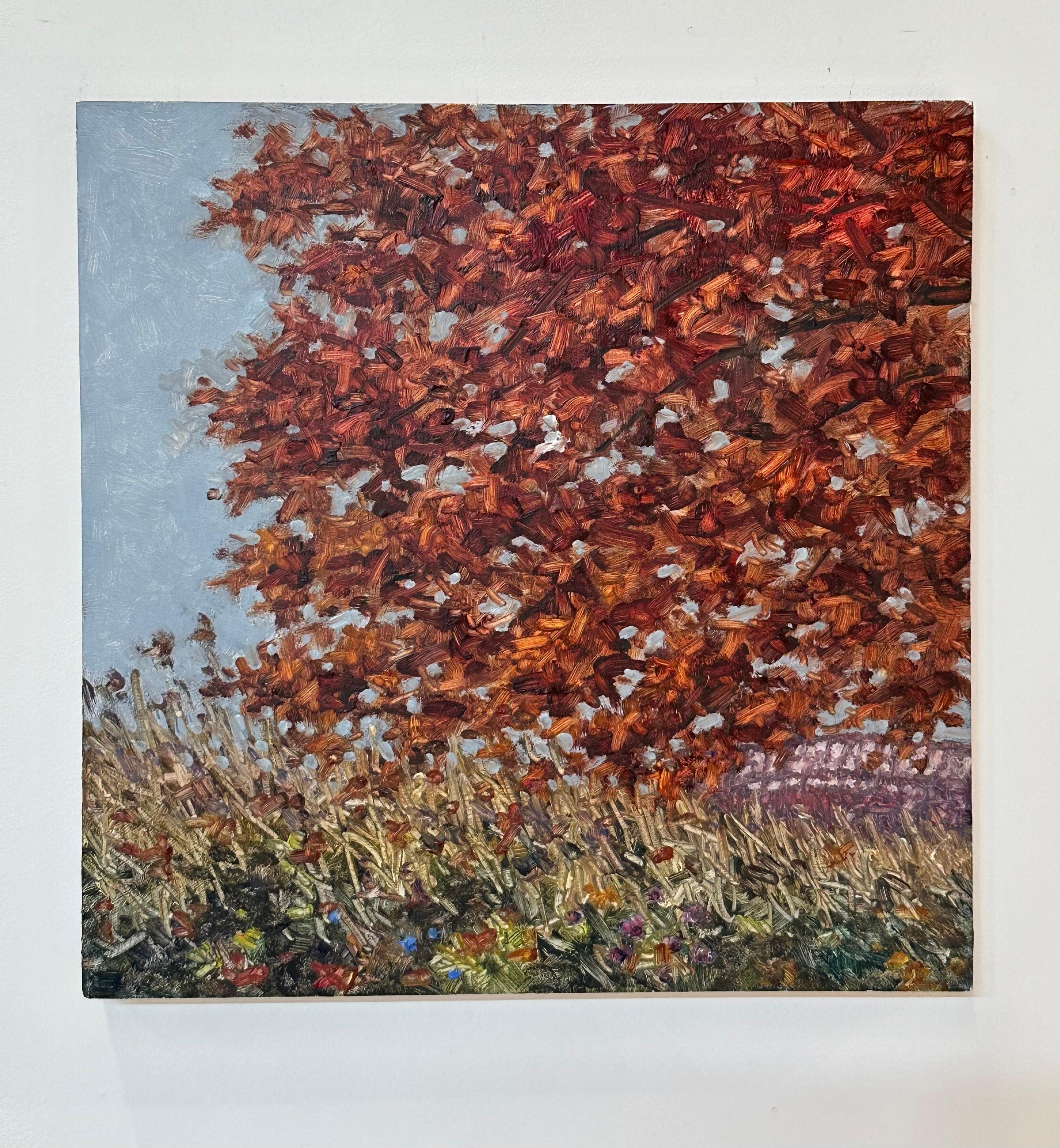 Field Painting October 28 - Contemporary Landscape Oil Painting Autumn, 2022 - Brown Landscape Painting by Thomas Sarrantonio