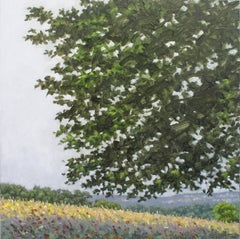 Field Painting September 11 2020, Botanical Landscape, Green Tree, Flowers Field
