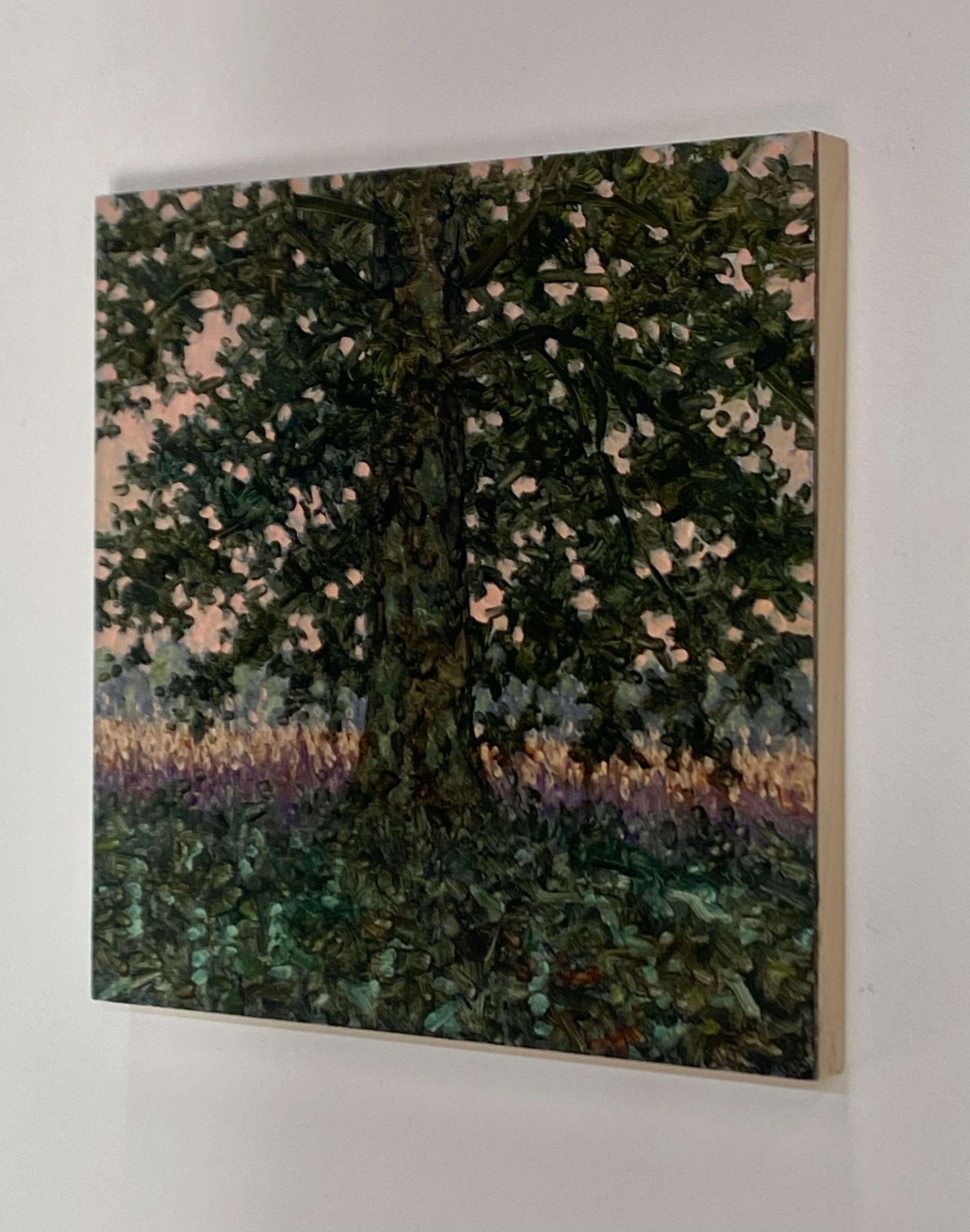 Field Painting September 14 2022, Landscape, Green Tree, Purple Violet Flowers 6