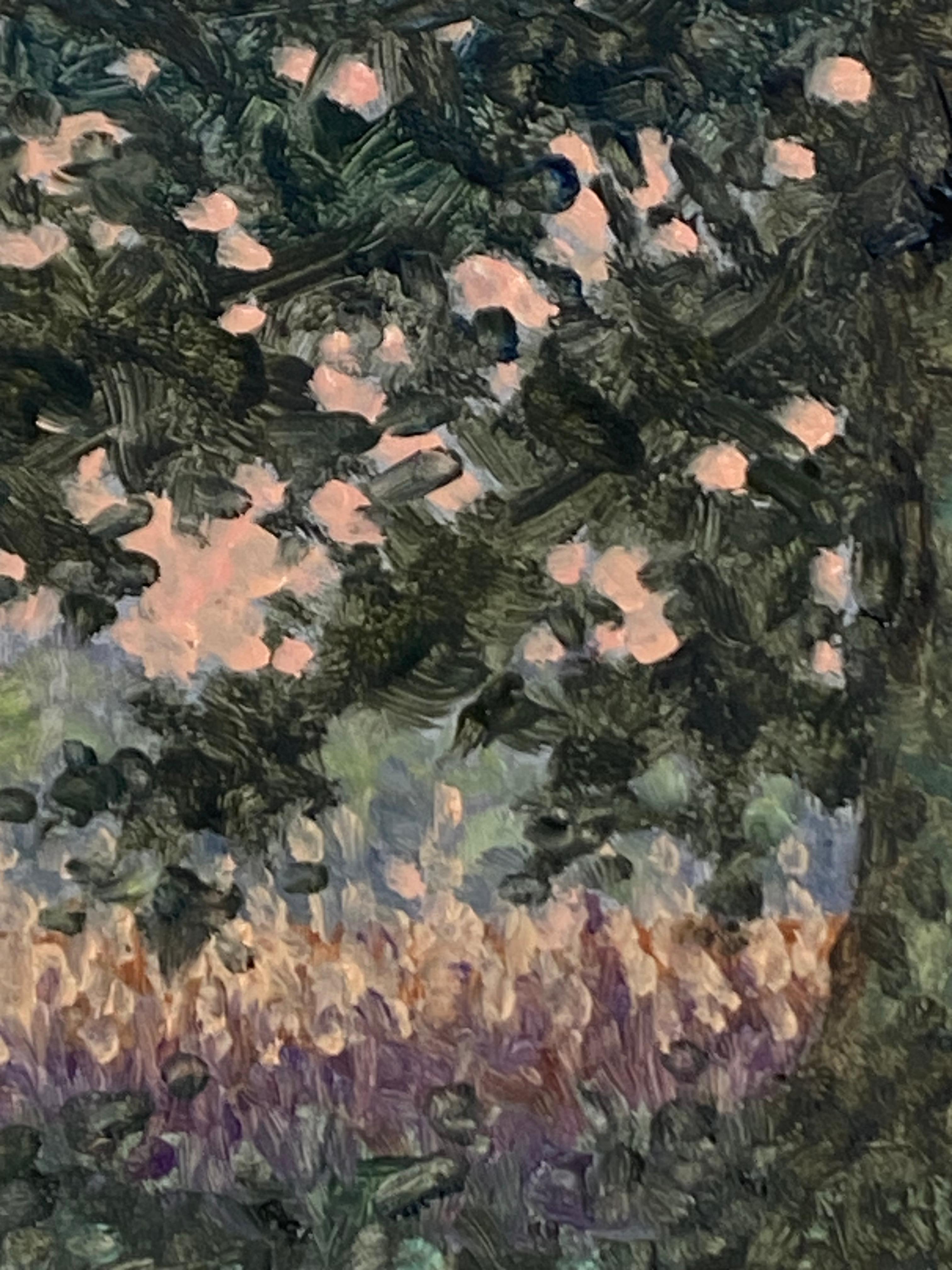 Field Painting September 14 2022, Landscape, Green Tree, Purple Violet Flowers 1