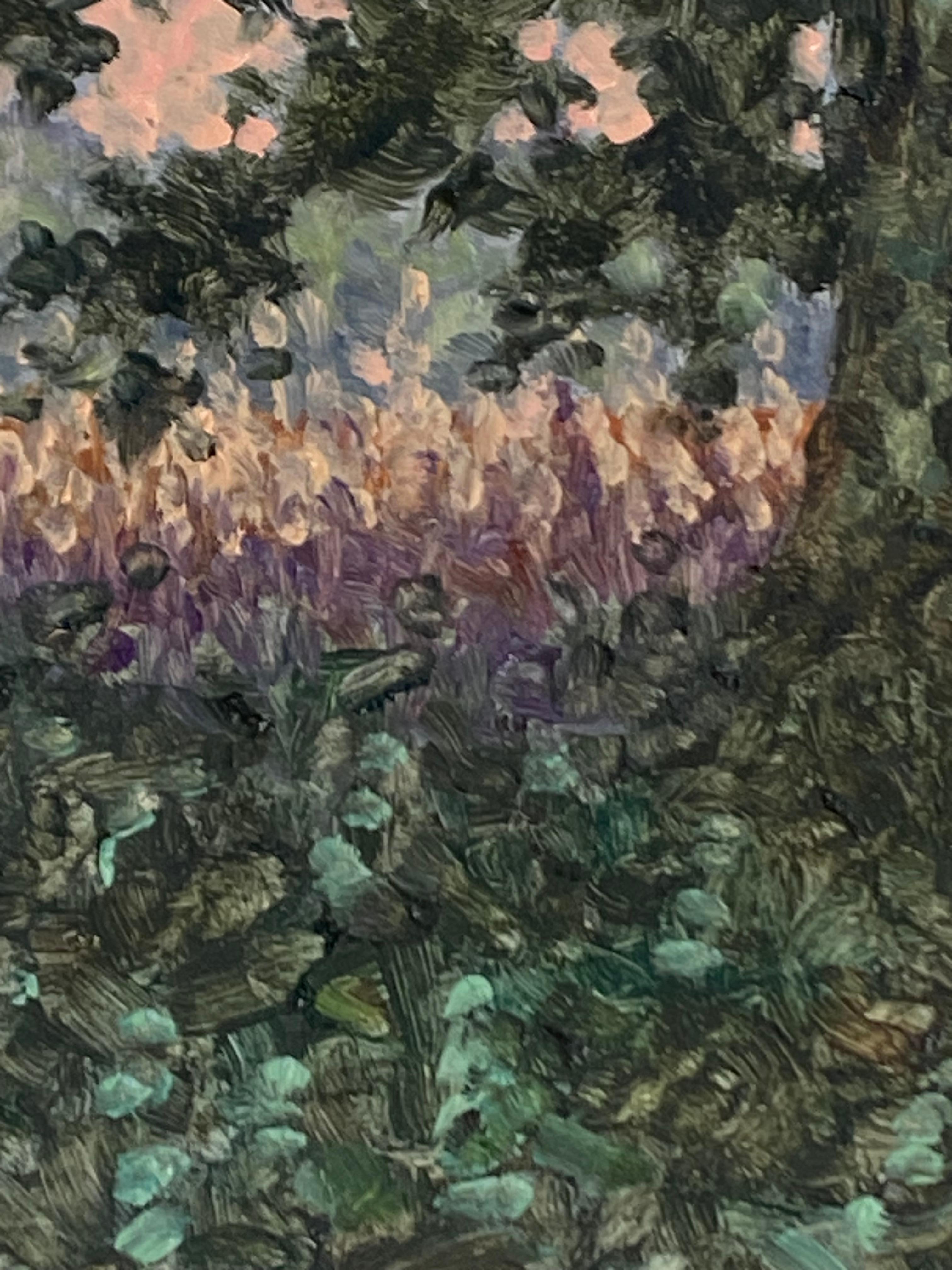 Field Painting September 14 2022, Landscape, Green Tree, Purple Violet Flowers 3