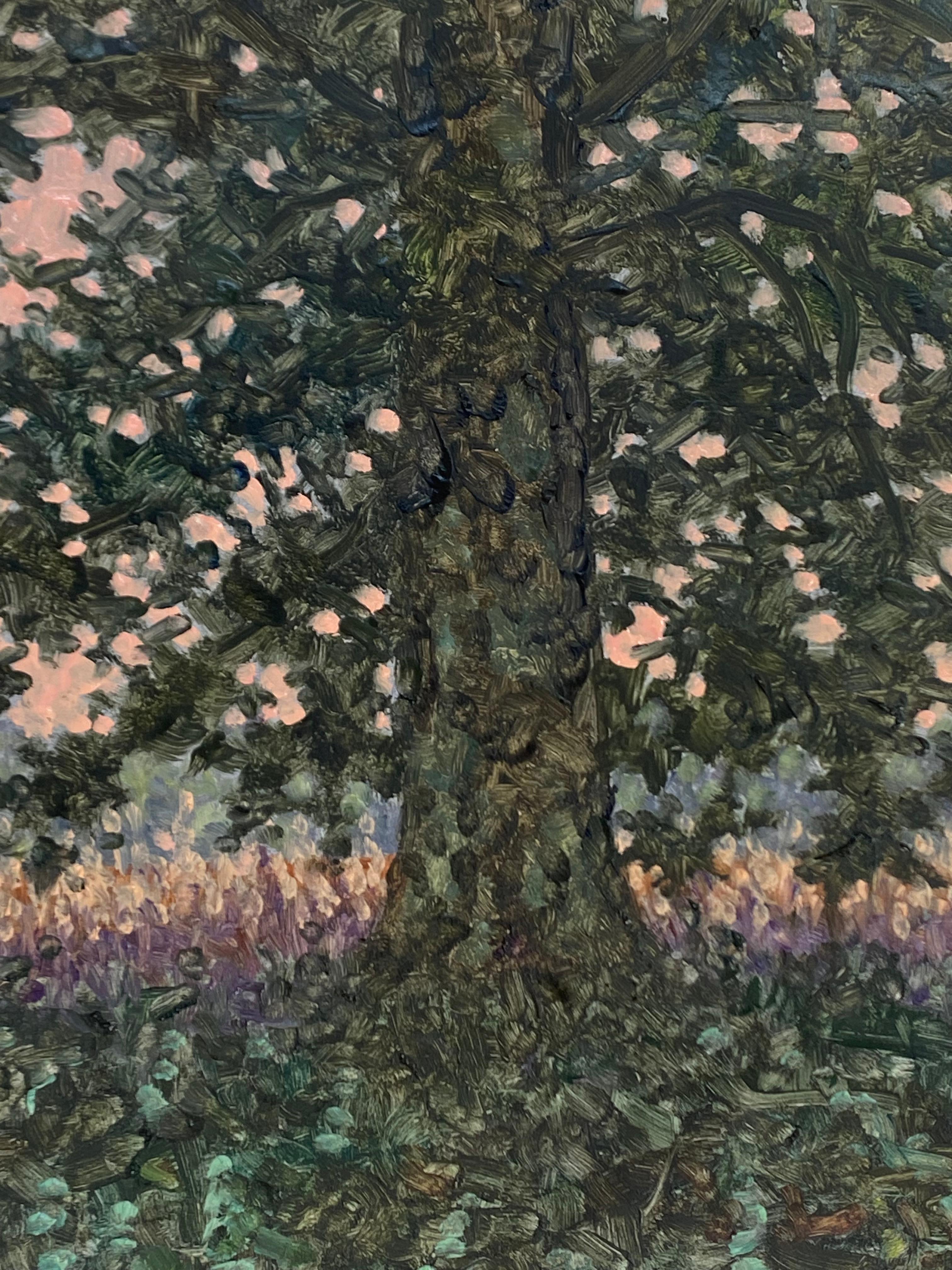 Field Painting September 14 2022, Landscape, Green Tree, Purple Violet Flowers 4