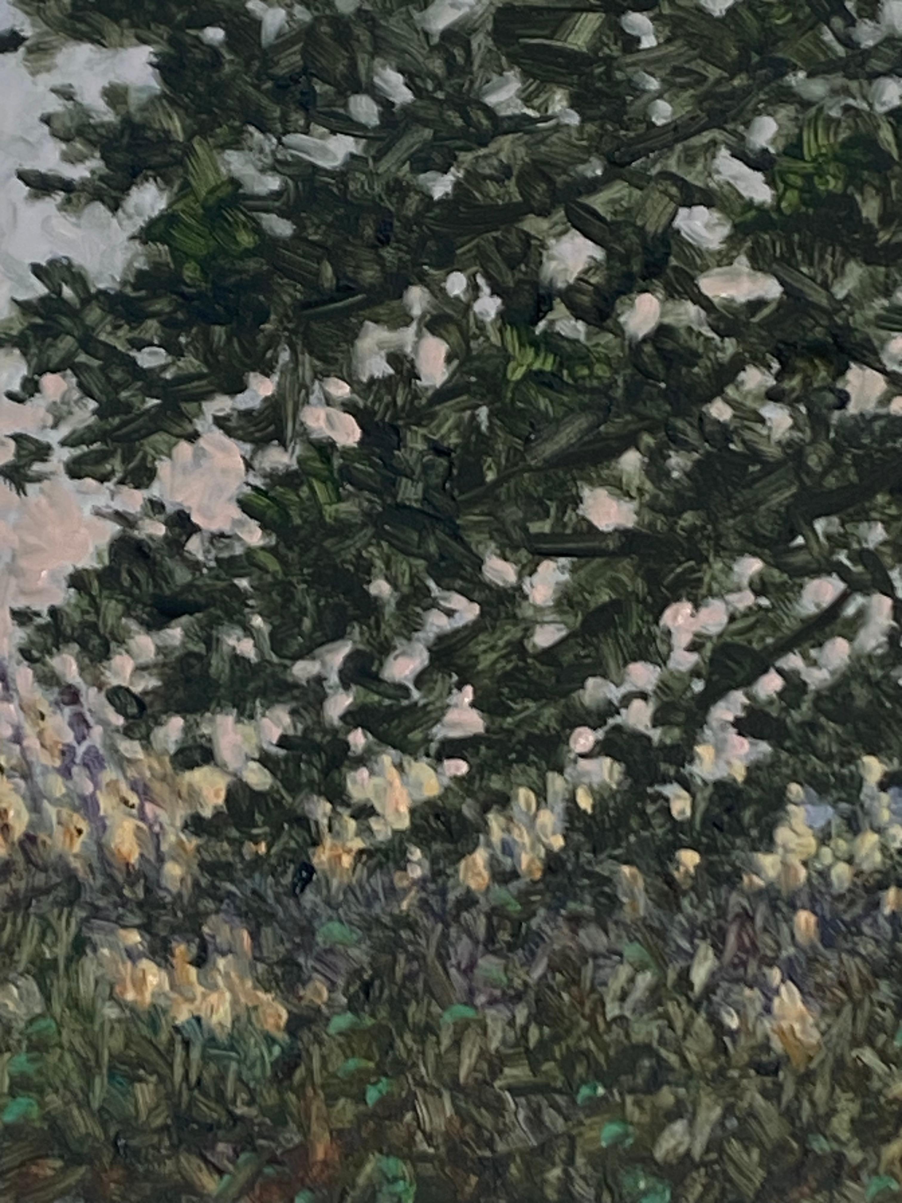 Field Painting September 15 2022, Purple Lavender Wildflowers, Hunter Green Tree For Sale 2