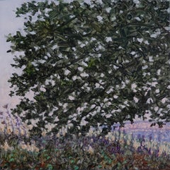 Field Painting September 15 2022, Landscape, Wildflowers in Field, Green Tree