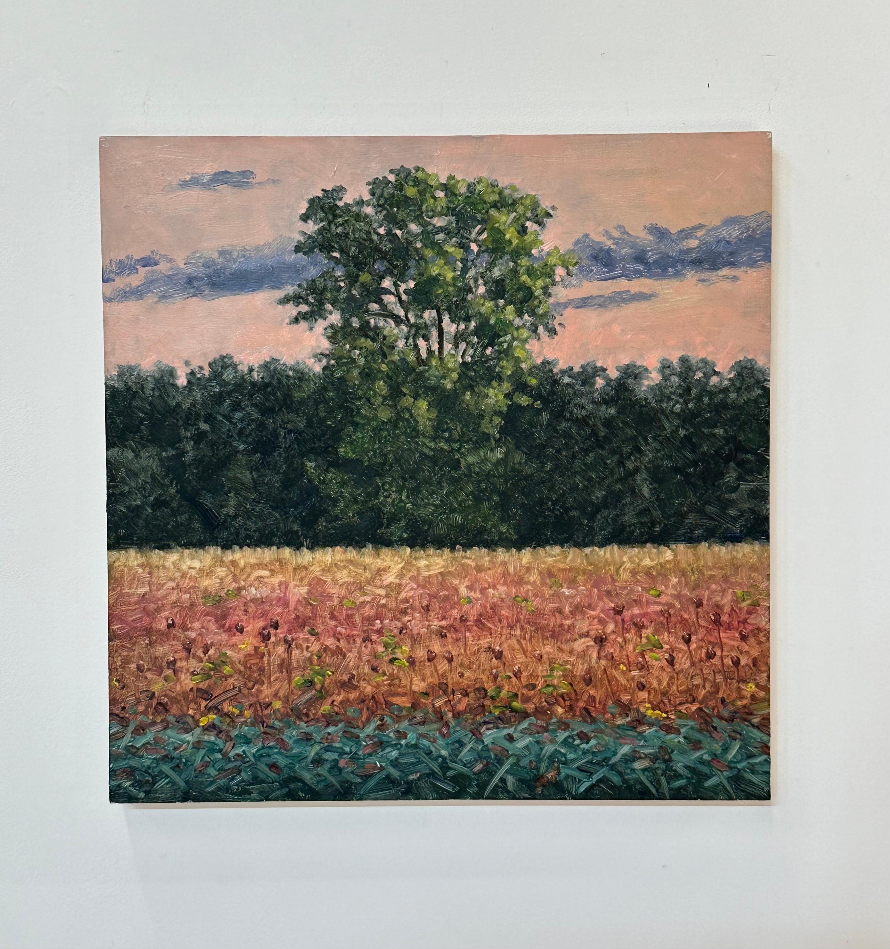 Field Painting September 19 - Contemporary Landscape Oil Painting Autumn, 2023 - Black Landscape Painting by Thomas Sarrantonio
