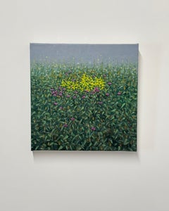 Pintura de campo 19 de septiembre - Paisaje contemporáneo Flores rosa amarillas, 2025