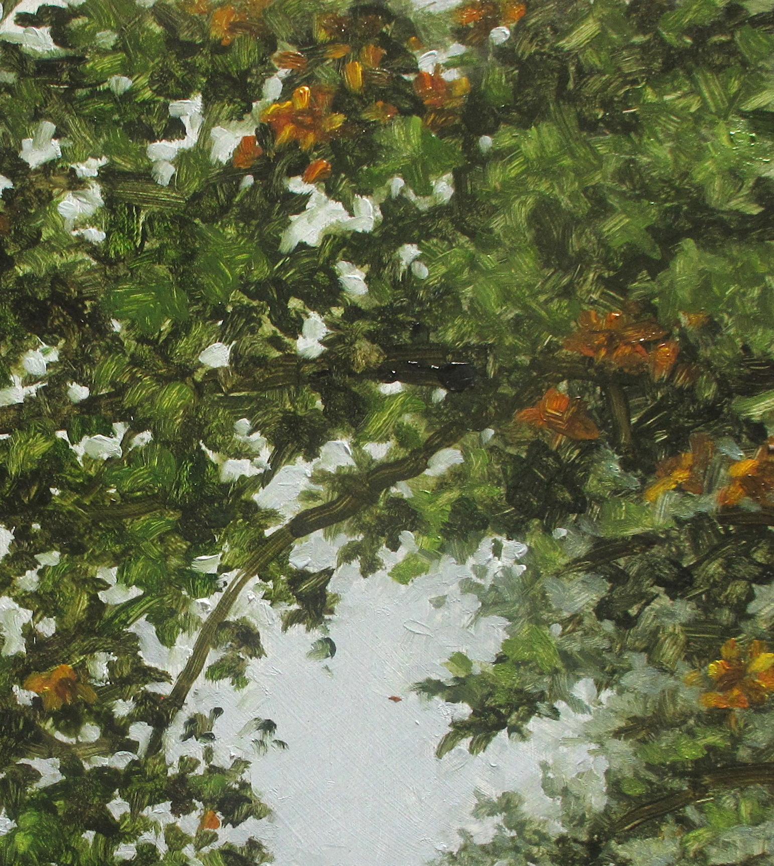 Pintura de campo 22 de septiembre de 2020, Paisaje otoñal Árbol verde Hierba dorada - Landscape Painting Marrón de Thomas Sarrantonio