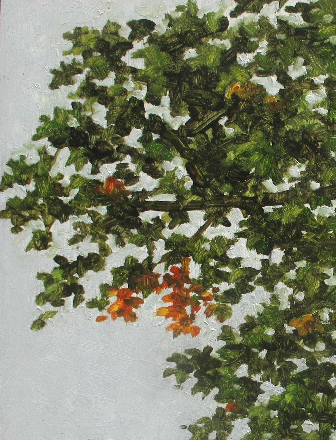 Field Painting September 22 2020, Botanical, Green Tree, Golden Grass, Autumn For Sale 1