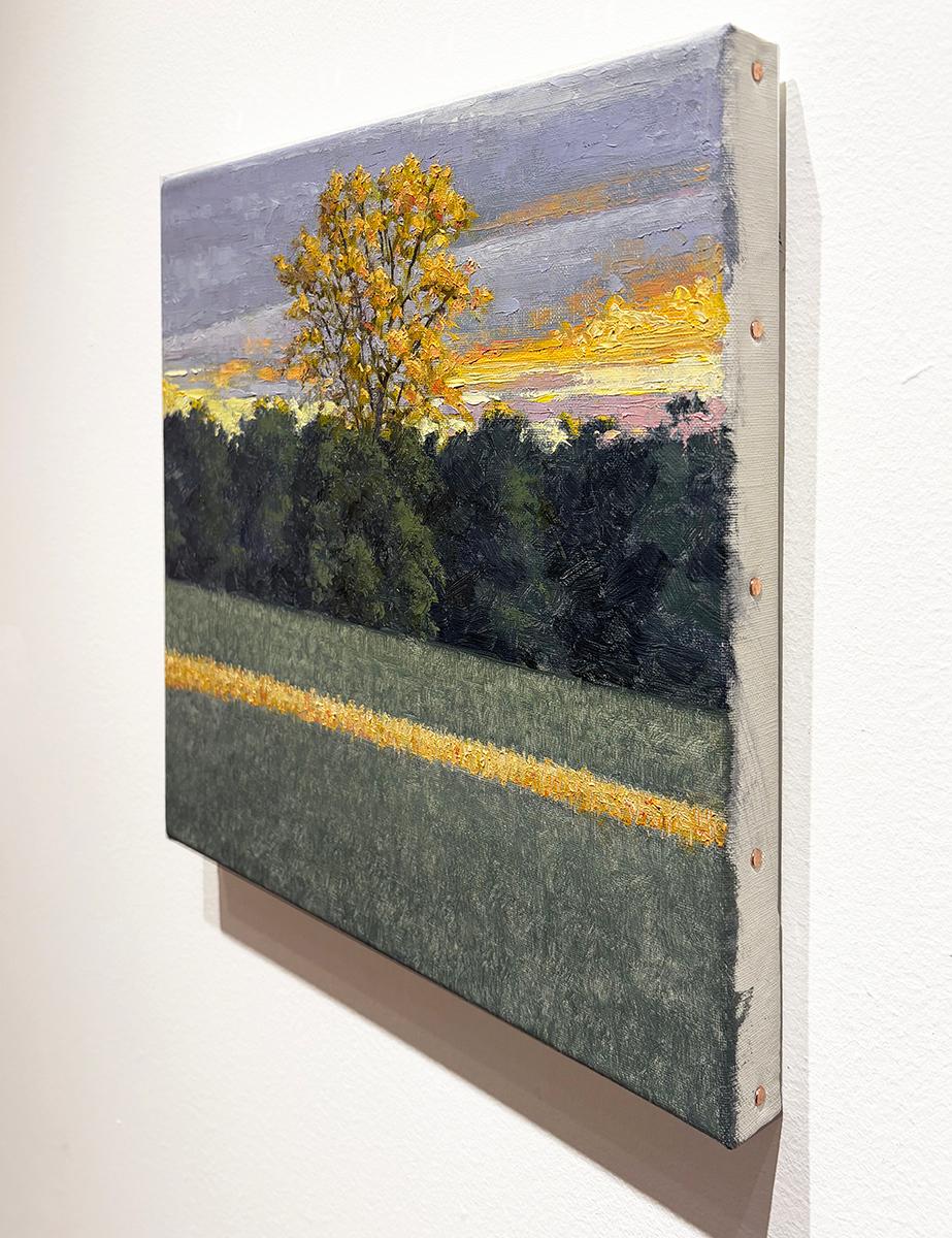 10. Oktober: Plein-Air-Landschaftsmalerei auf Leinwand mit Herbstlaub (Grau), Landscape Painting, von Thomas Sarrantonio