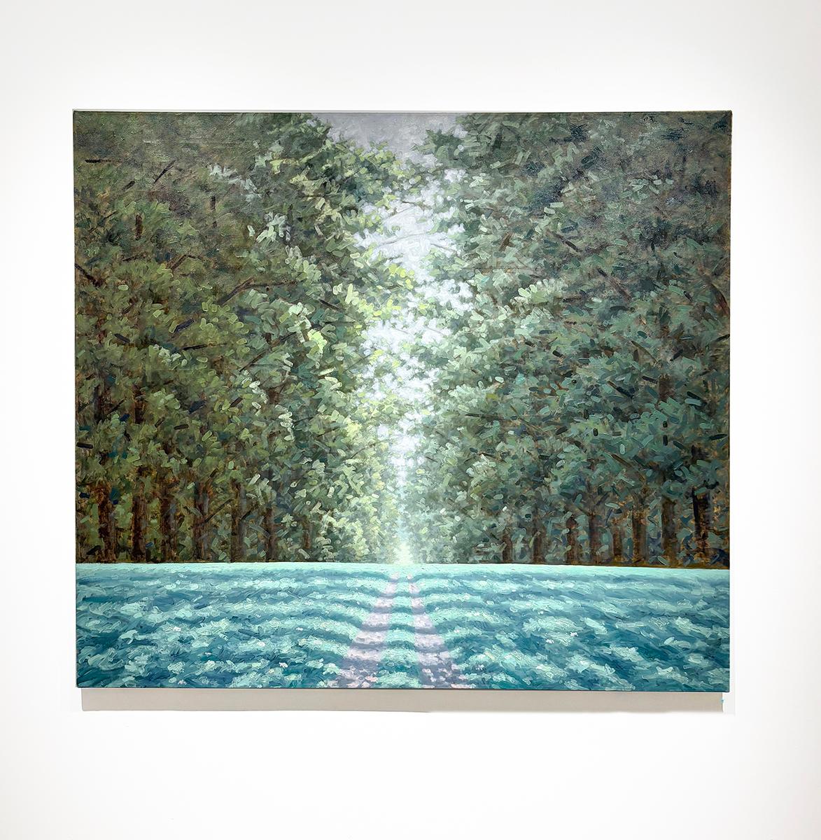 Path: Impressionist Style Landscape Oil Painting on Canvas of Summer Forest (Grau), Landscape Painting, von Thomas Sarrantonio