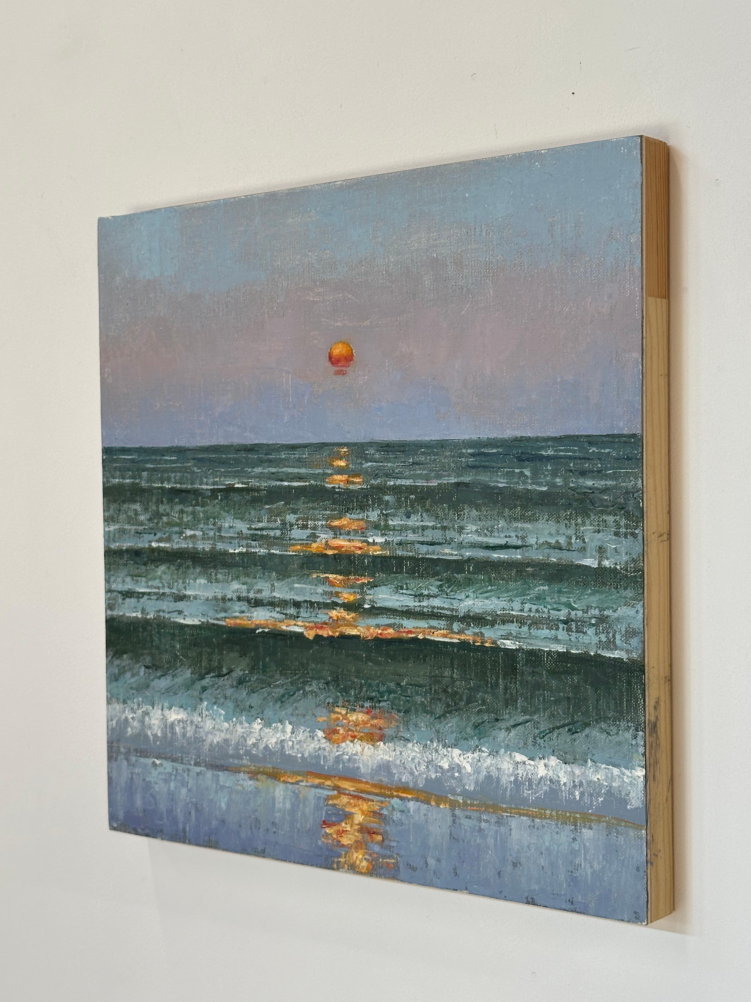 Seascape September 28 - Contemporary Sea Landscape Ocean Waves Sunset Sky, 2023 - Gray Landscape Painting by Thomas Sarrantonio