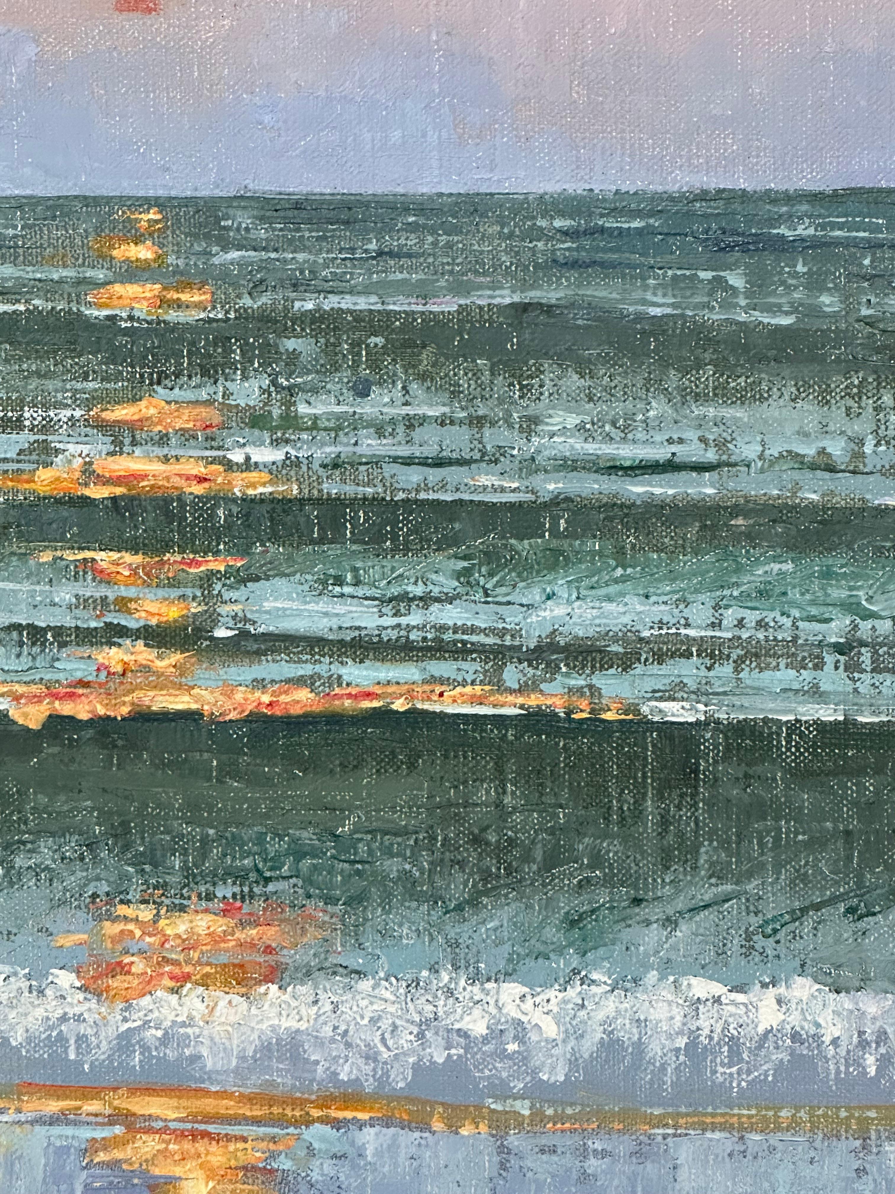 In this oil painting on panel, a peaceful seascape is set in late September, with a sunset reflecting on the ocean waves. Signed, titled, and dated on verso.

The paintings of Thomas Sarrantonio seek to mediate between realms of external perception