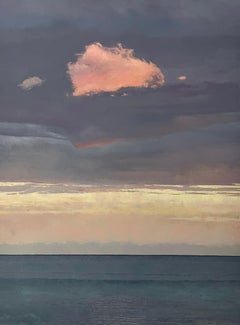 Seascape with Floating Cloud at Sunset (Contemporary Oil Painting, Canvas)