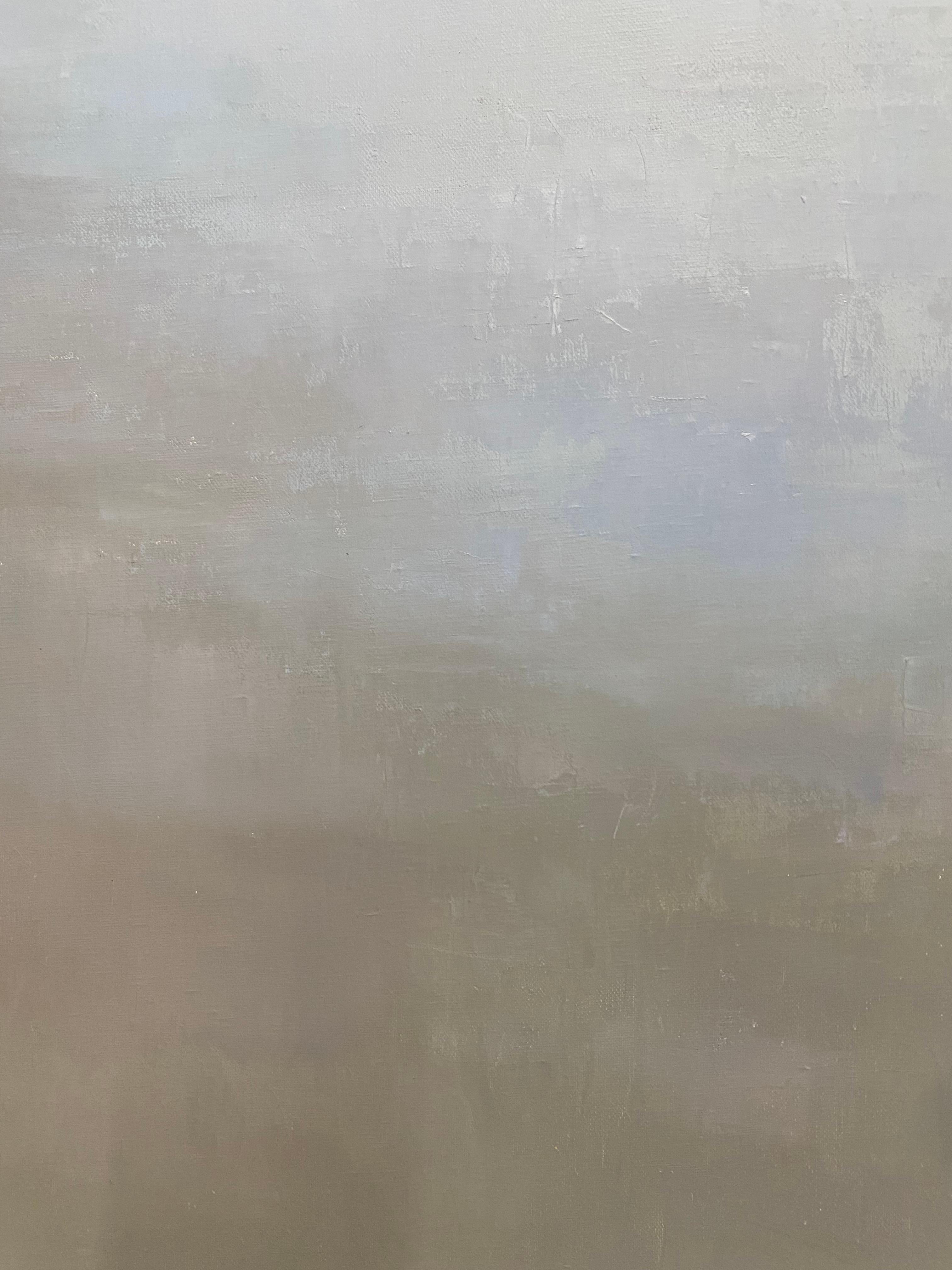 Paysage marin avec brouillard, plage, mer, gris, ciel bleu pâle, paysage de plage brumeux, océan en vente 2