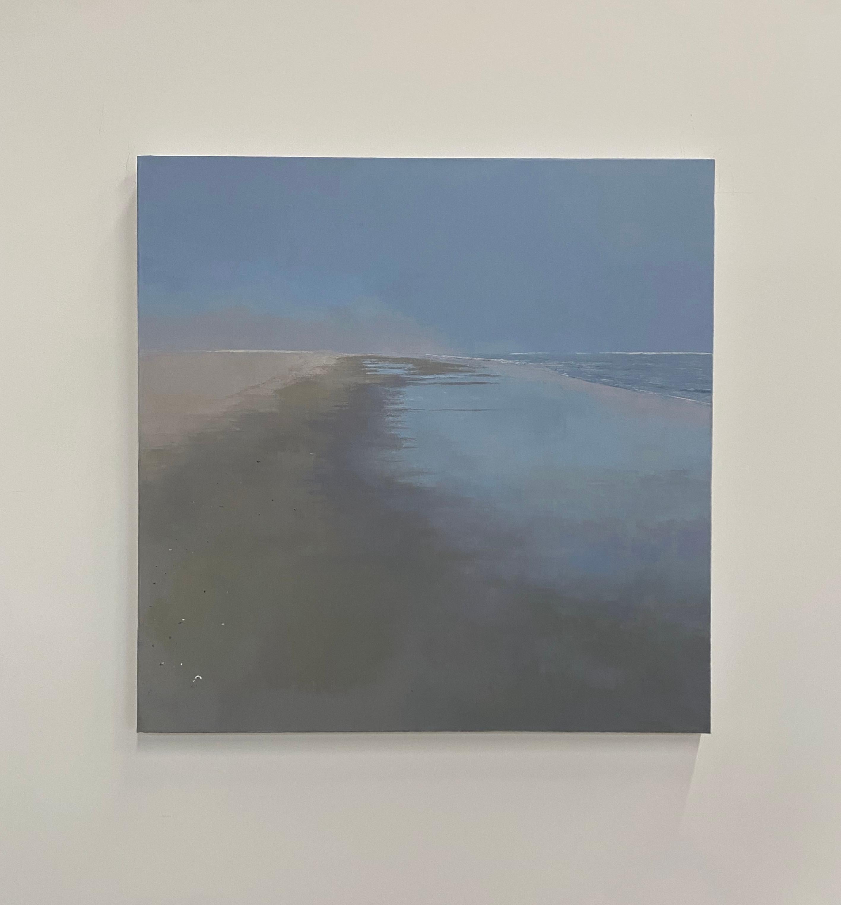 Paesaggio marino con nebbia - Paesaggio contemporaneo sulla spiaggia, mare, cielo nebbioso, oceano, 2022 - Painting di Thomas Sarrantonio