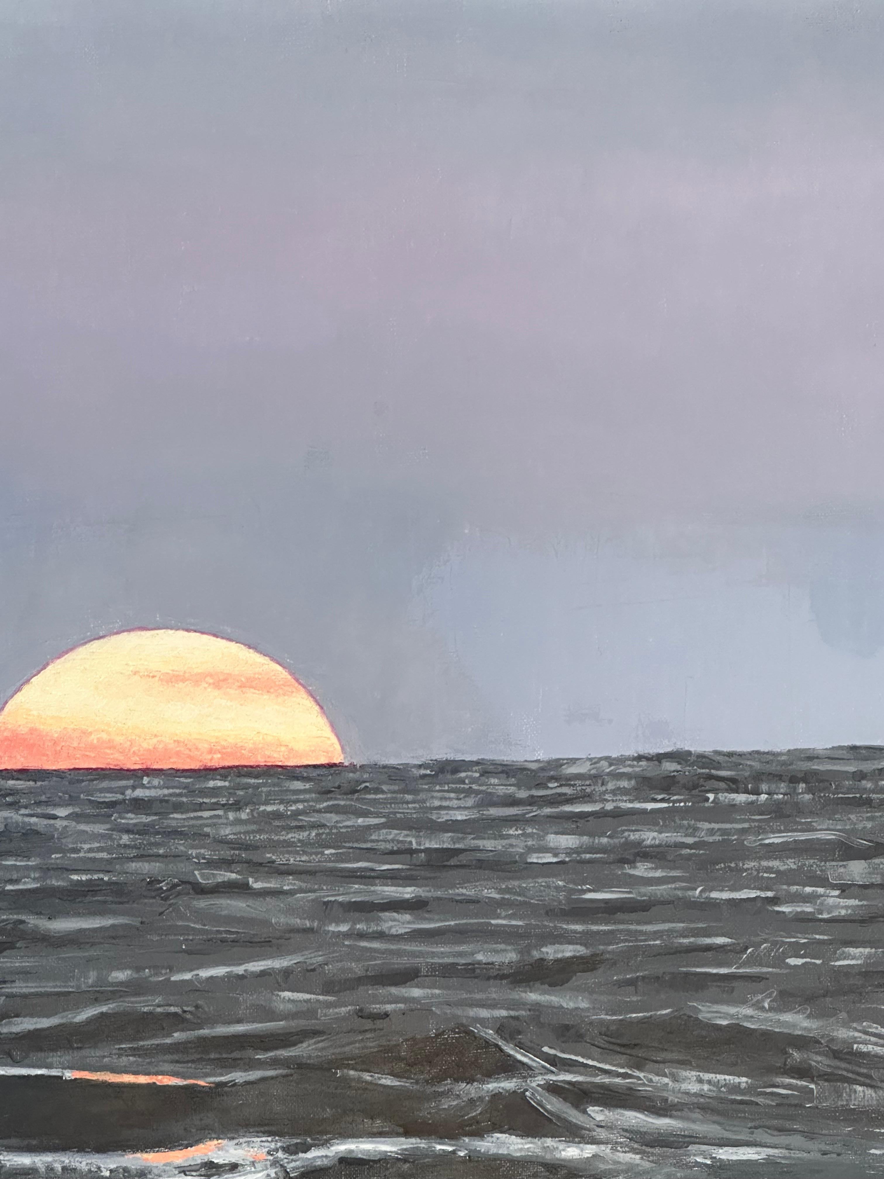 Paysage marin avec lever de soleil - Contemporary Sea Landscape Ocean Waves Morning Sky, 2024 - Gris Landscape Painting par Thomas Sarrantonio