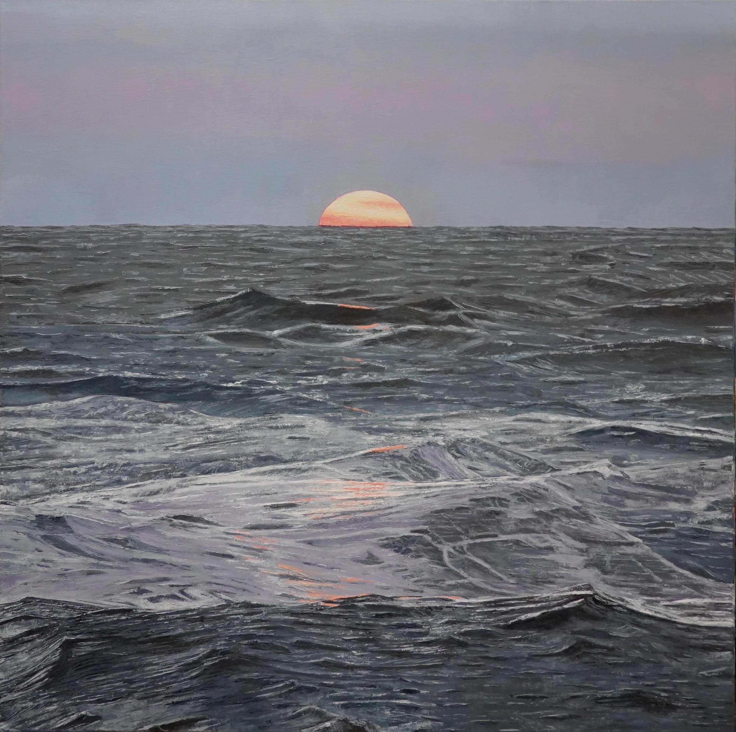 Landscape Painting Thomas Sarrantonio - Paysage marin avec lever de soleil - Contemporary Sea Landscape Ocean Waves Morning Sky, 2024