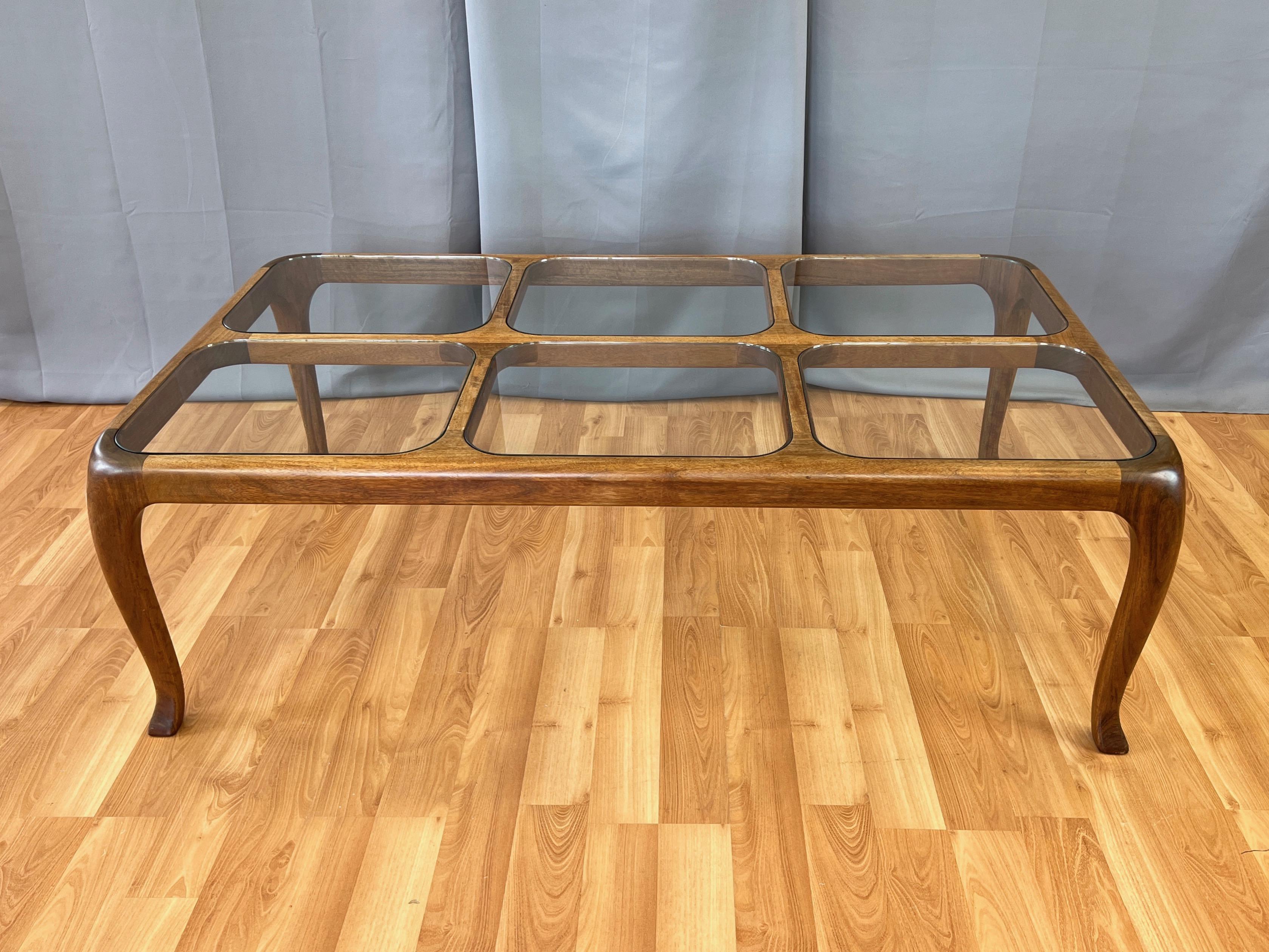 Thomas Saydah Large Walnut and Glass Coffee Table, Signed and Dated, 1982 For Sale 5
