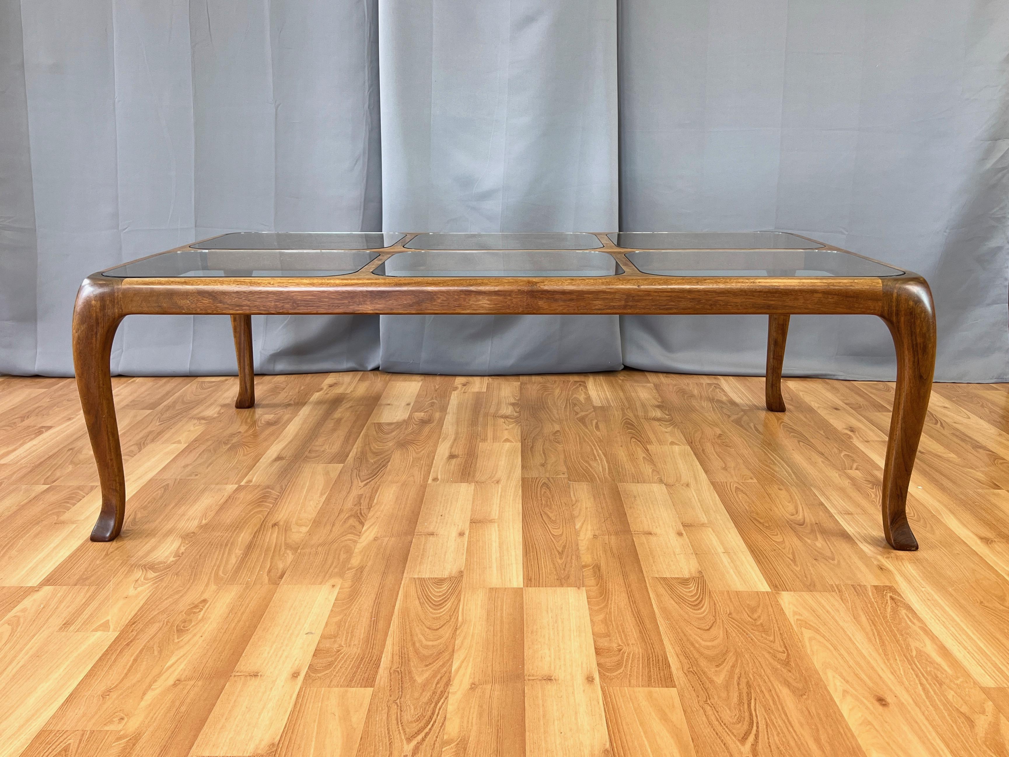 Thomas Saydah Large Walnut and Glass Coffee Table, Signed and Dated, 1982 For Sale 6