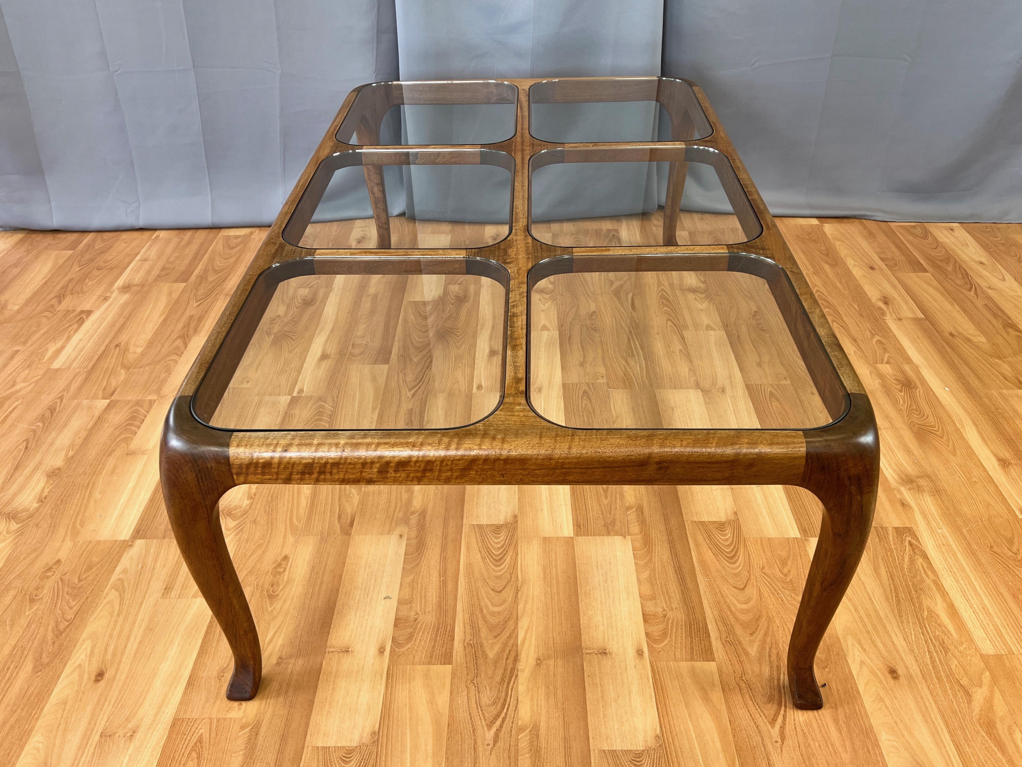 Thomas Saydah Large Walnut and Glass Coffee Table, Signed and Dated, 1982 For Sale 8