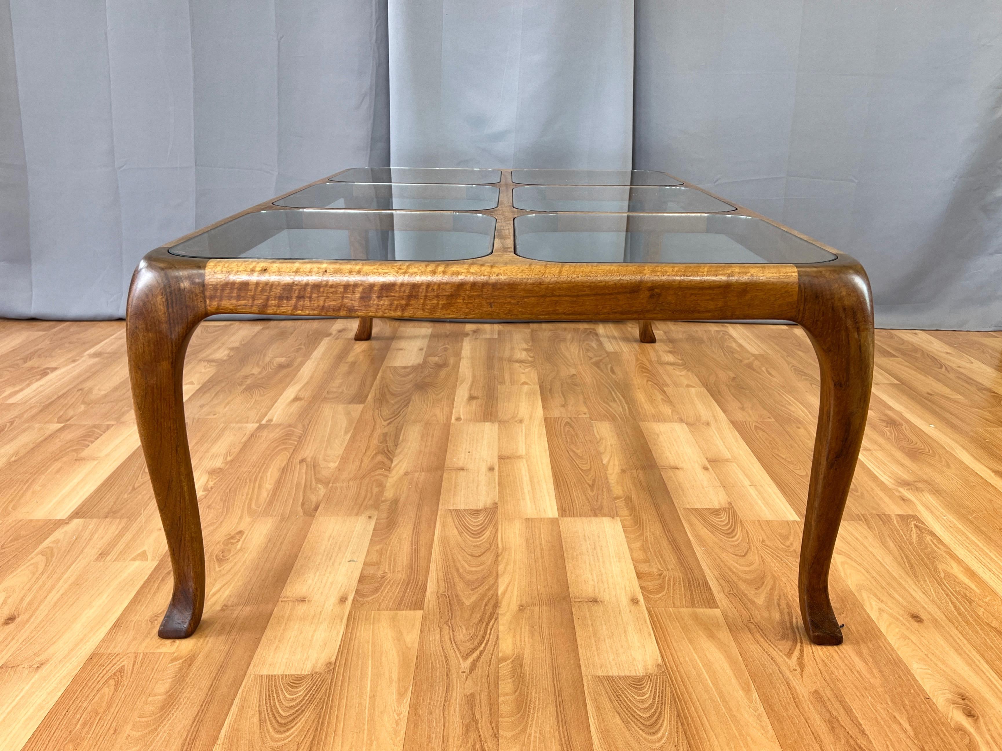 Thomas Saydah Large Walnut and Glass Coffee Table, Signed and Dated, 1982 For Sale 9