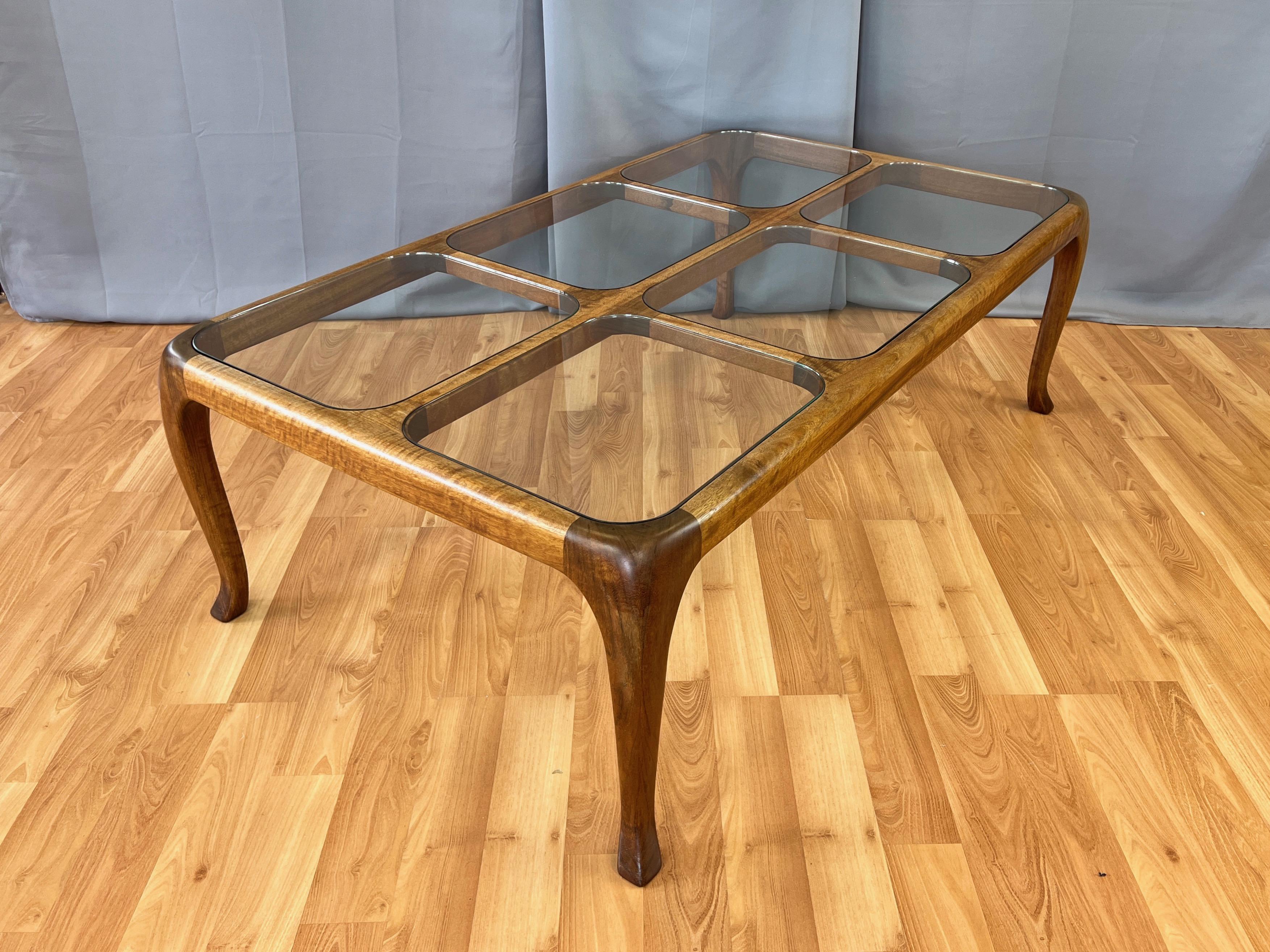 Thomas Saydah Large Walnut and Glass Coffee Table, Signed and Dated, 1982 For Sale 10
