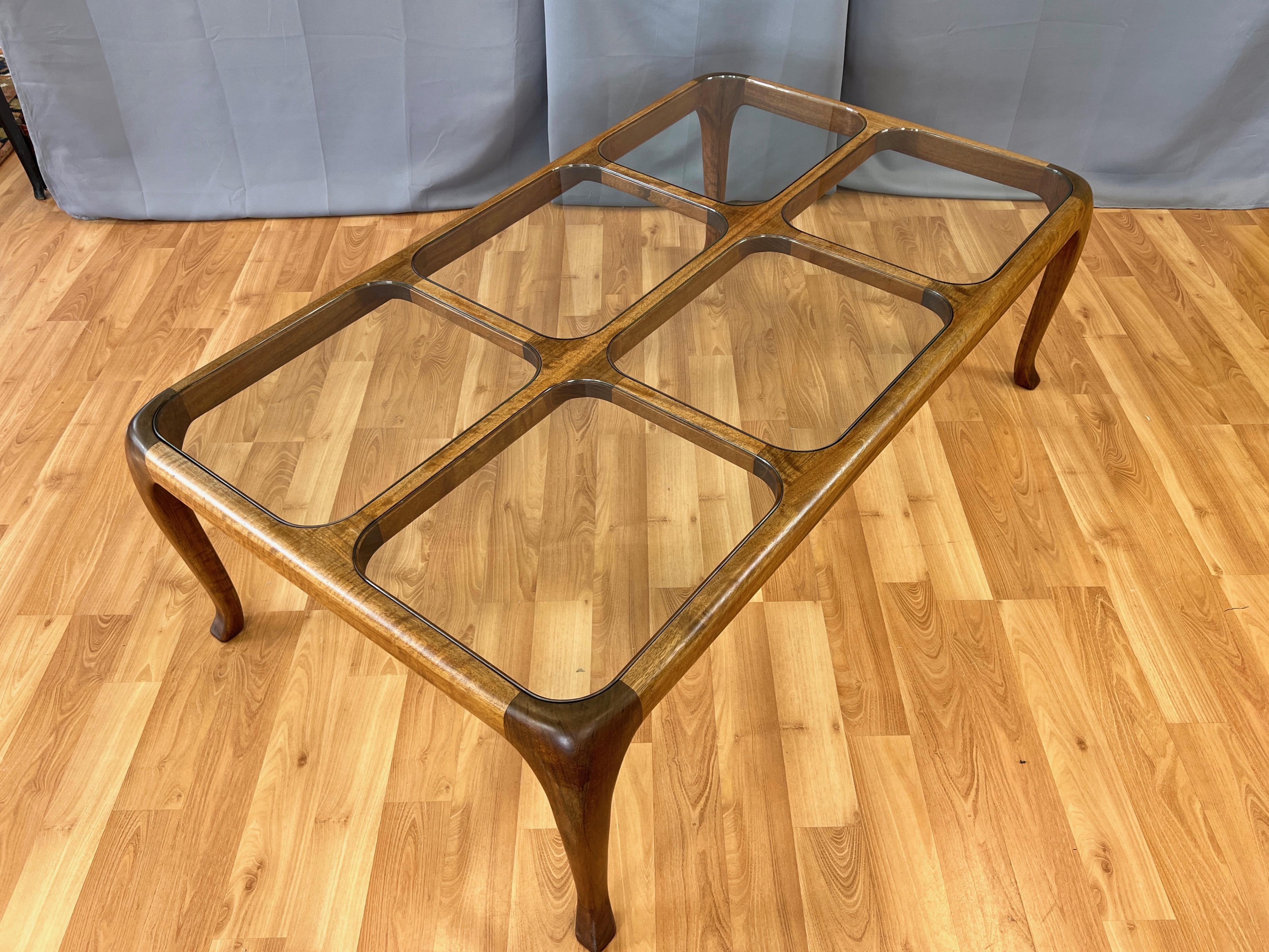 Thomas Saydah Large Walnut and Glass Coffee Table, Signed and Dated, 1982 For Sale 11