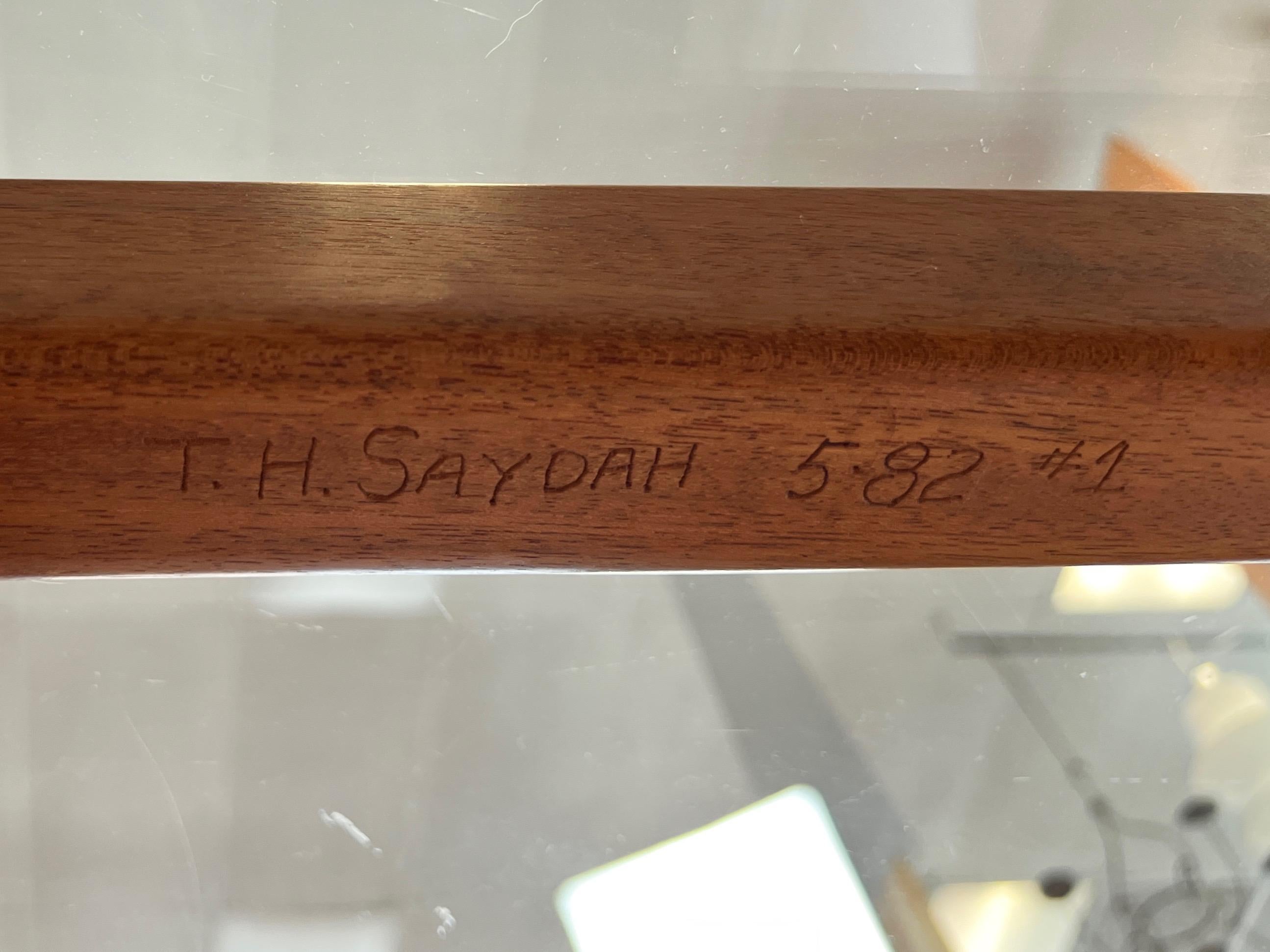 Thomas Saydah Large Walnut and Glass Coffee Table, Signed and Dated, 1982 For Sale 14
