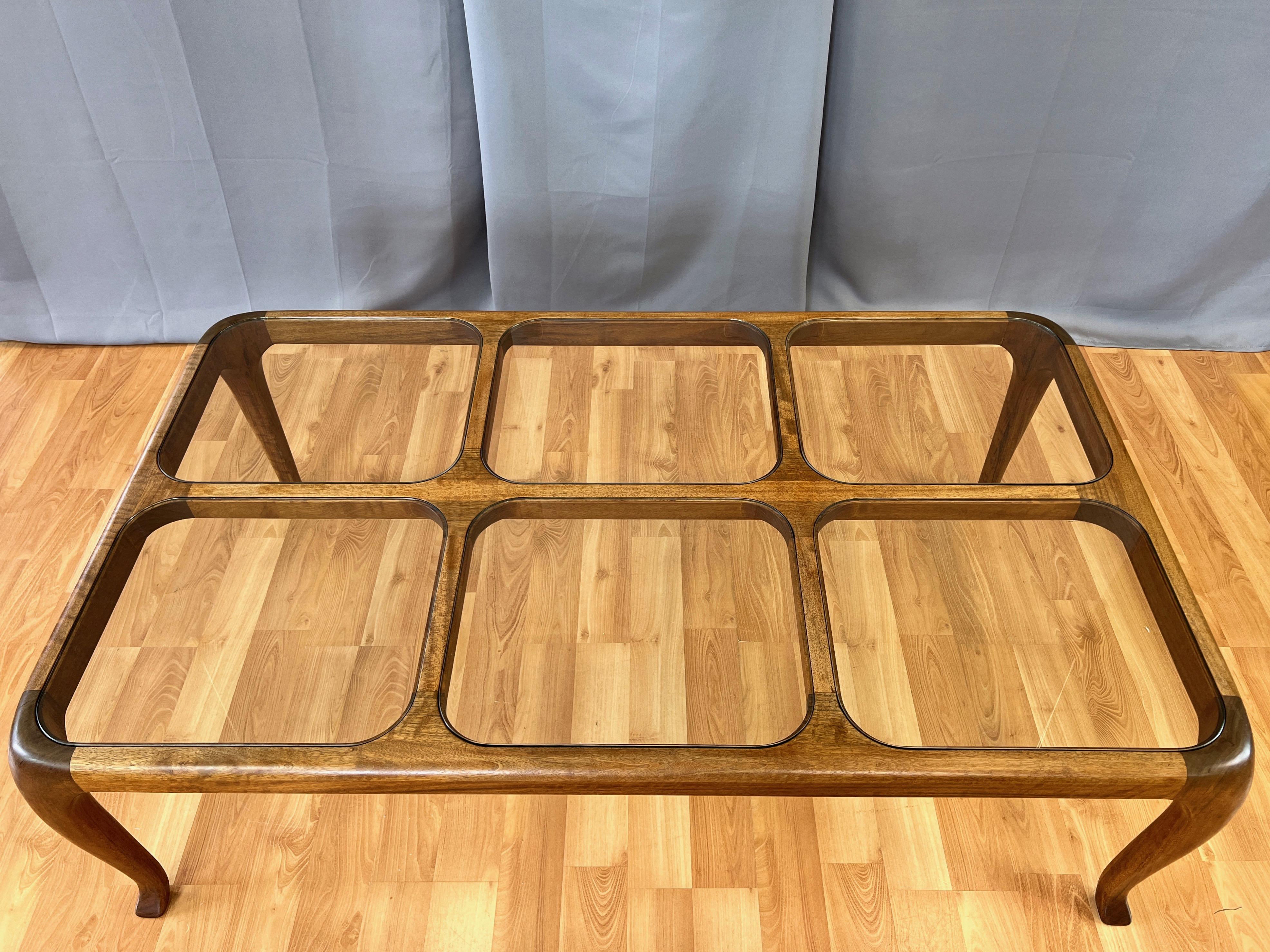 Thomas Saydah Large Walnut and Glass Coffee Table, Signed and Dated, 1982 In Good Condition For Sale In San Francisco, CA