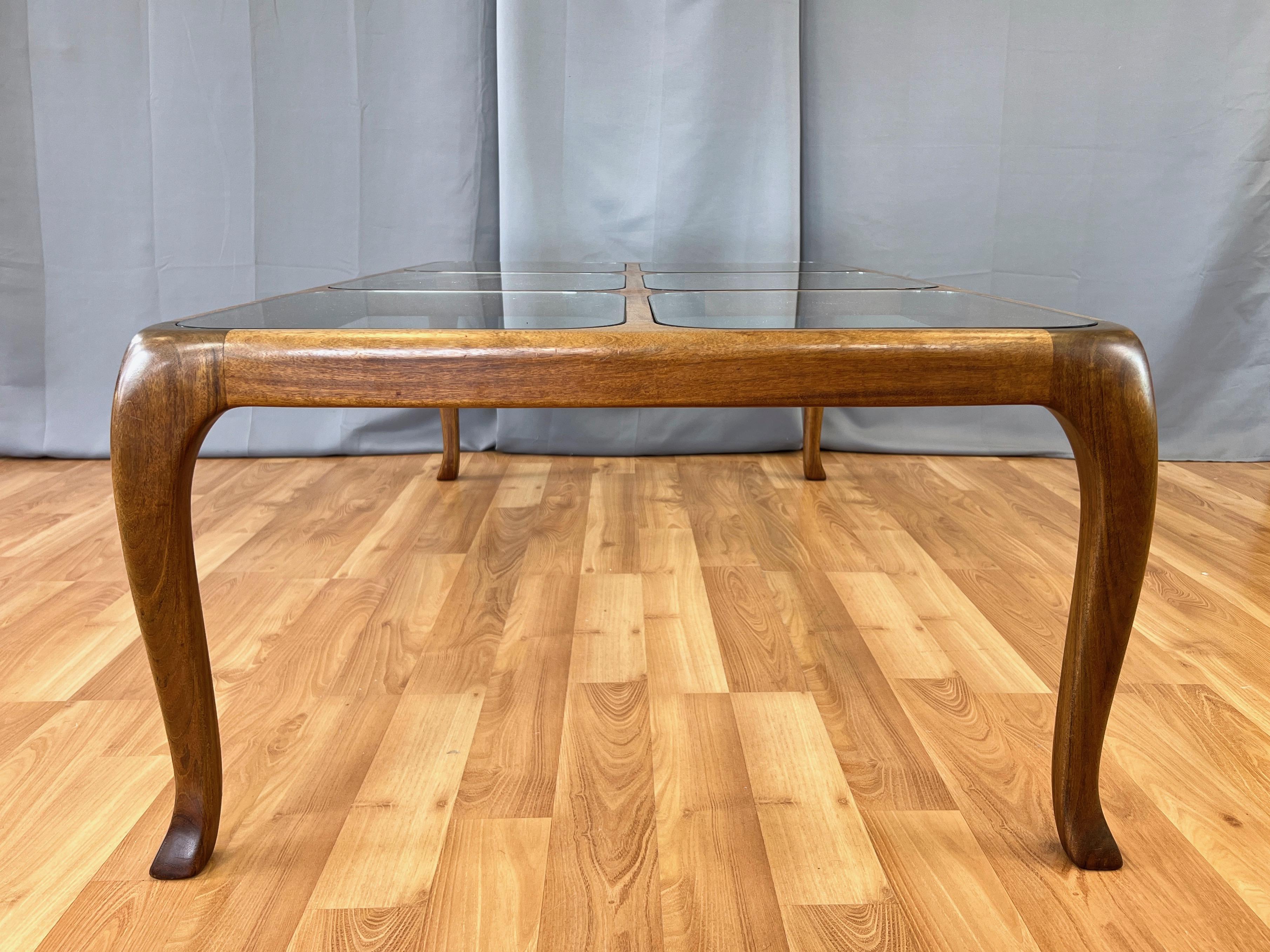 Thomas Saydah Large Walnut and Glass Coffee Table, Signed and Dated, 1982 For Sale 3