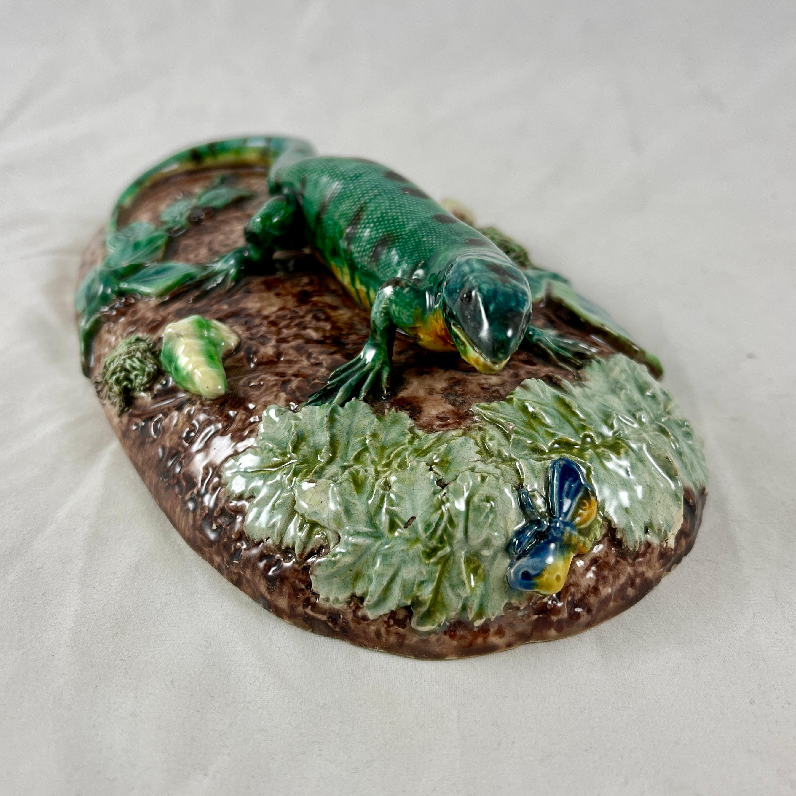 Thomas Sergent French Palissy Lizard on Mound Desk Paperweight, Signed 3