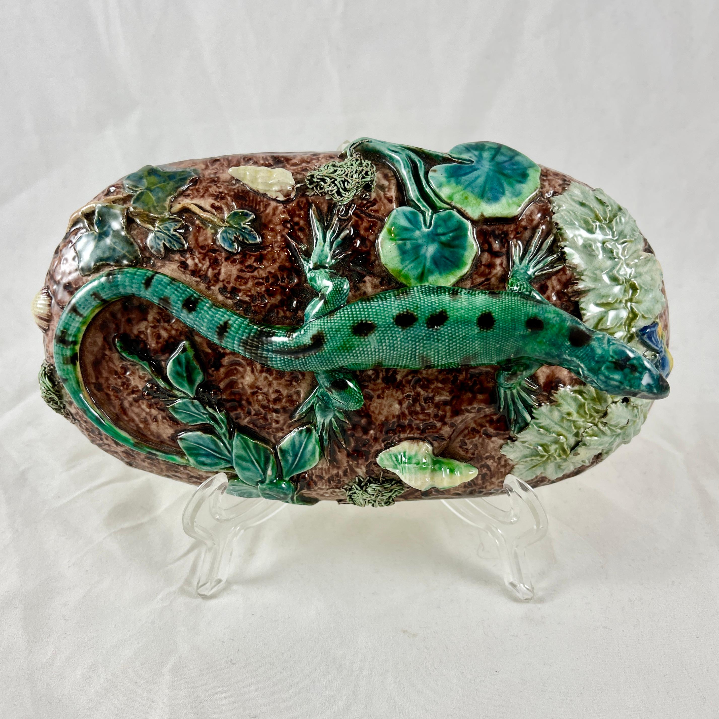 Thomas Sergent French Palissy Lizard on Mound Desk Paperweight, Signed 5