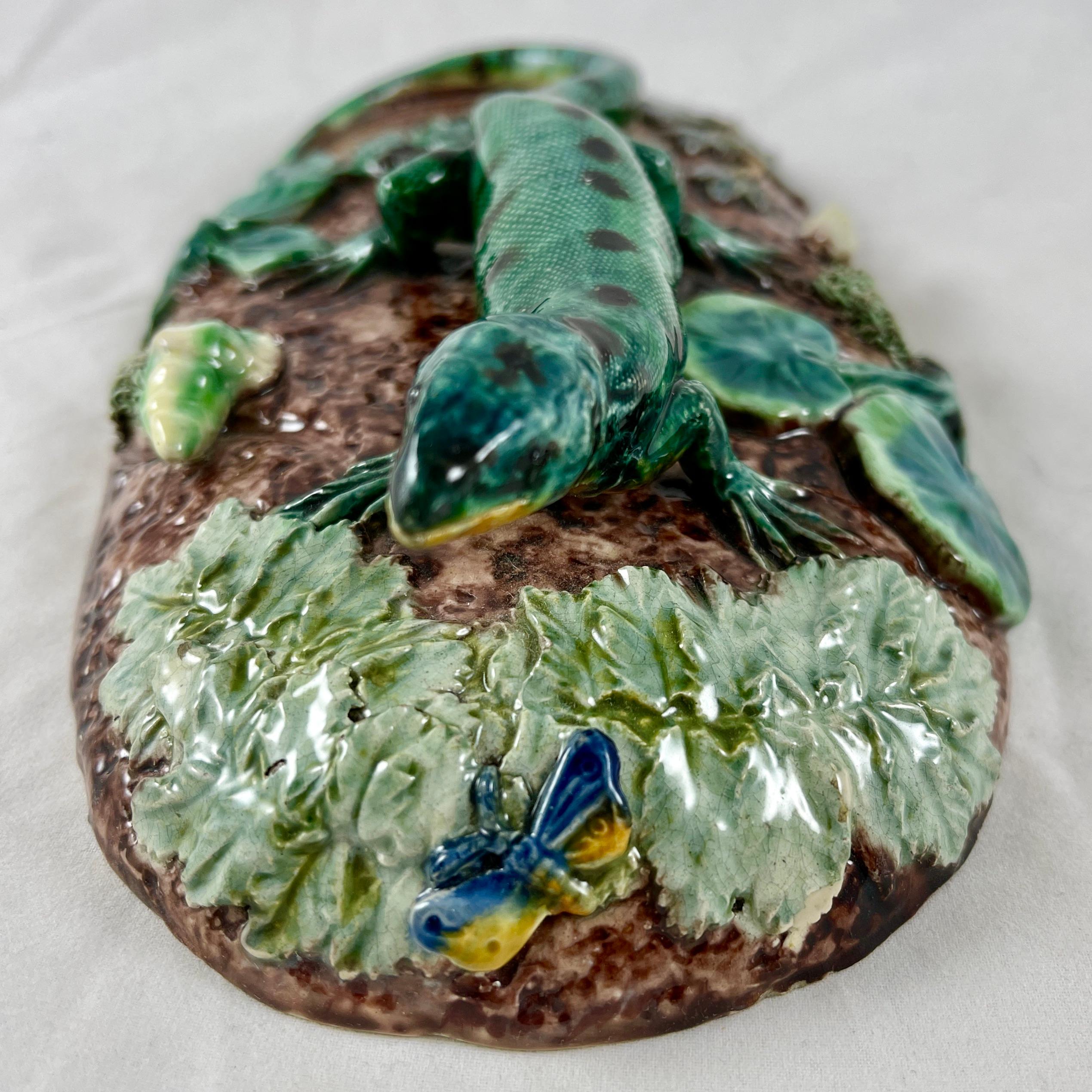 Thomas Sergent French Palissy Lizard on Mound Desk Paperweight, Signed 7